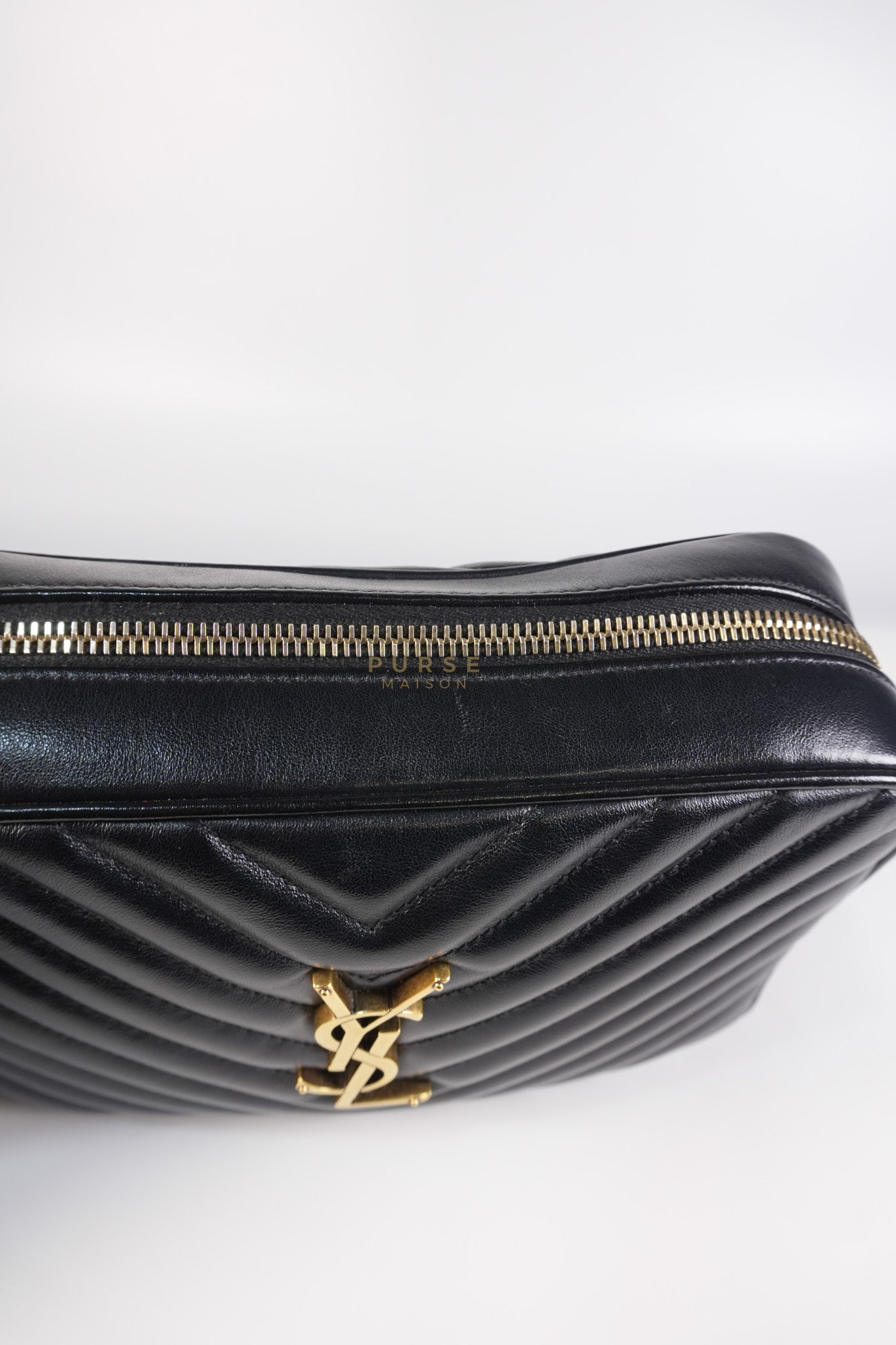 Lou Camera Bag in Black Chevron Calfskin Leather | Purse Maison Luxury Bags Shop