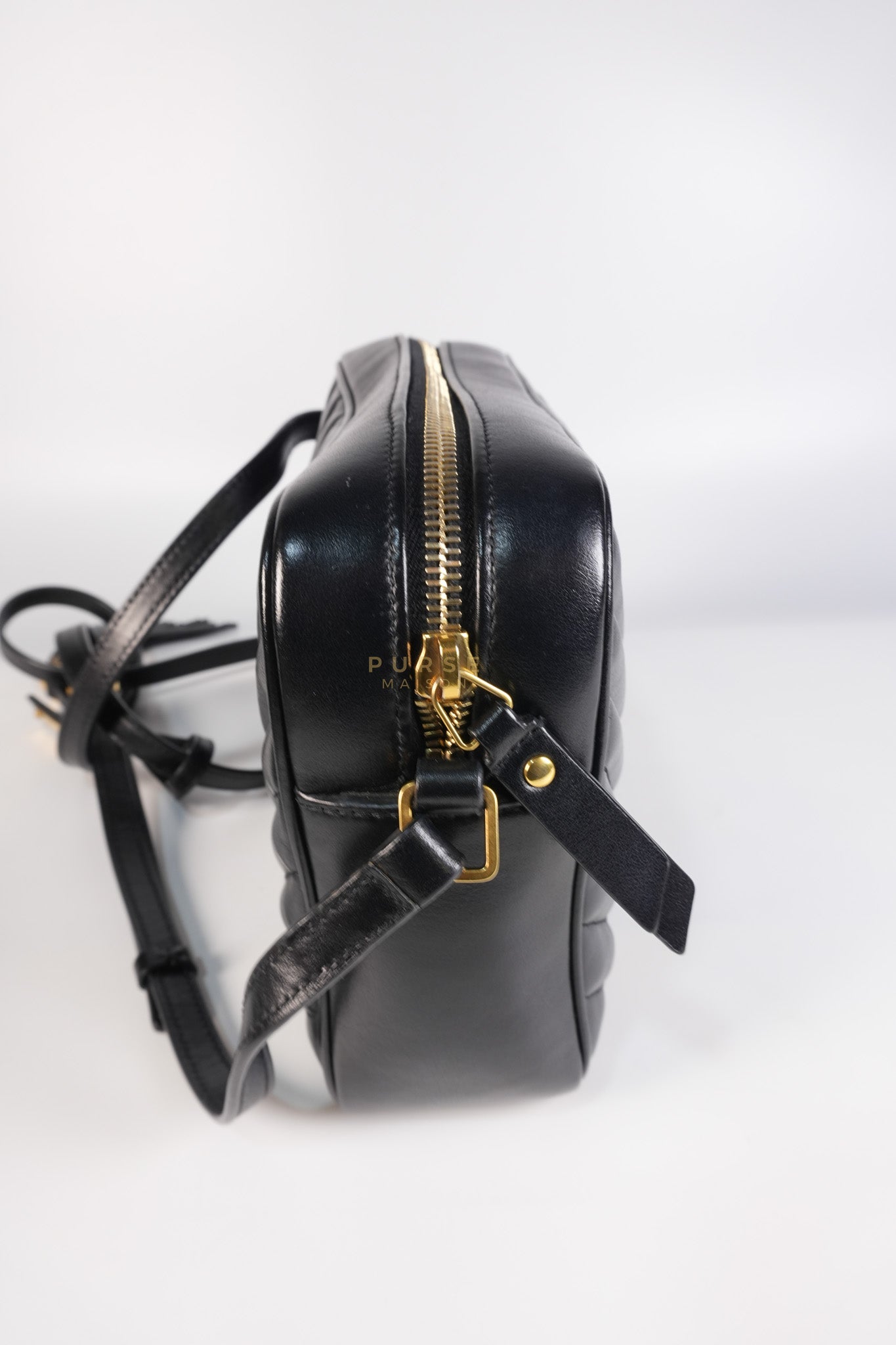 Lou Camera Bag in Black Chevron Calfskin Leather | Purse Maison Luxury Bags Shop