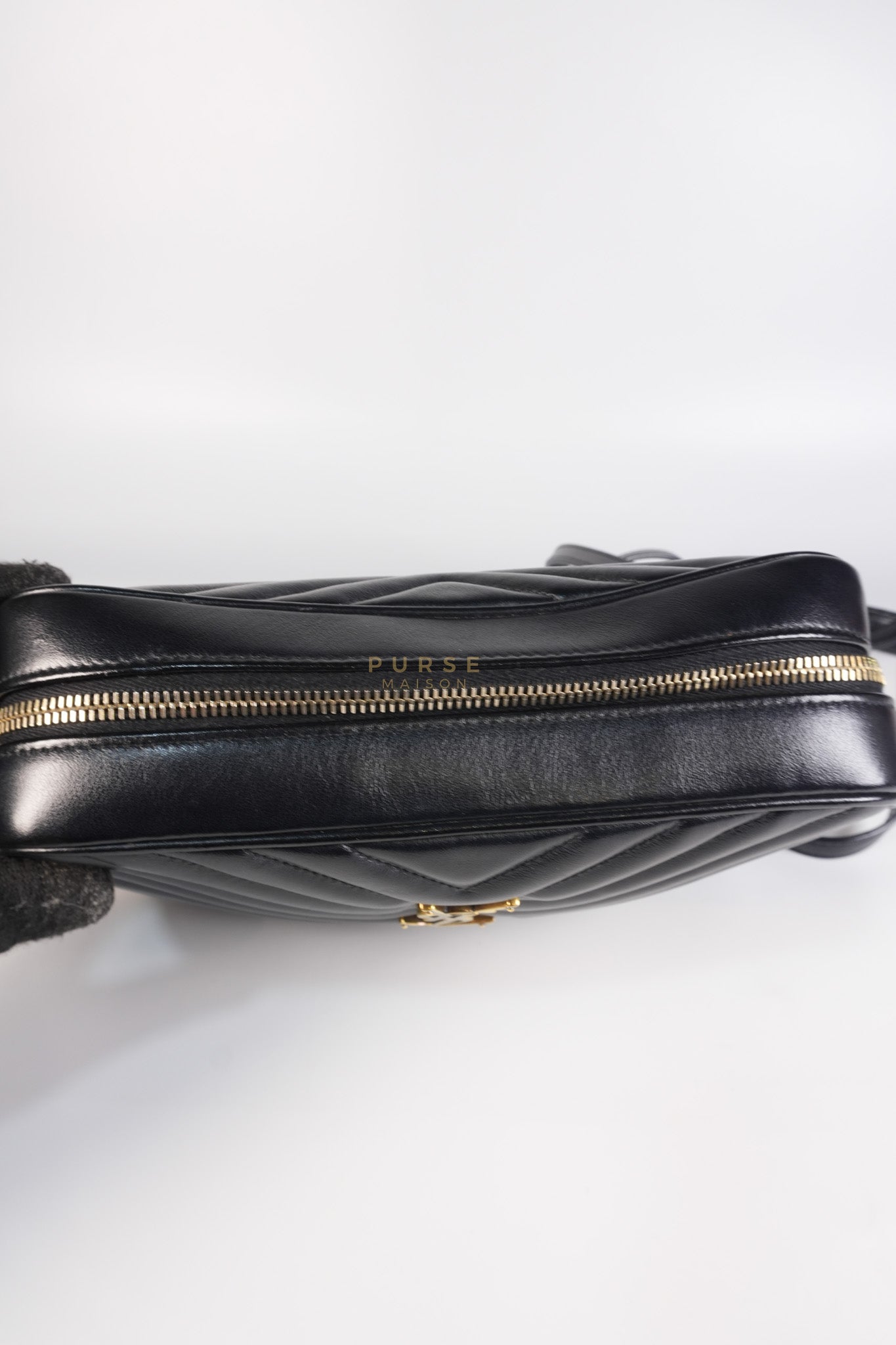Lou Camera Bag in Black Chevron Calfskin Leather | Purse Maison Luxury Bags Shop