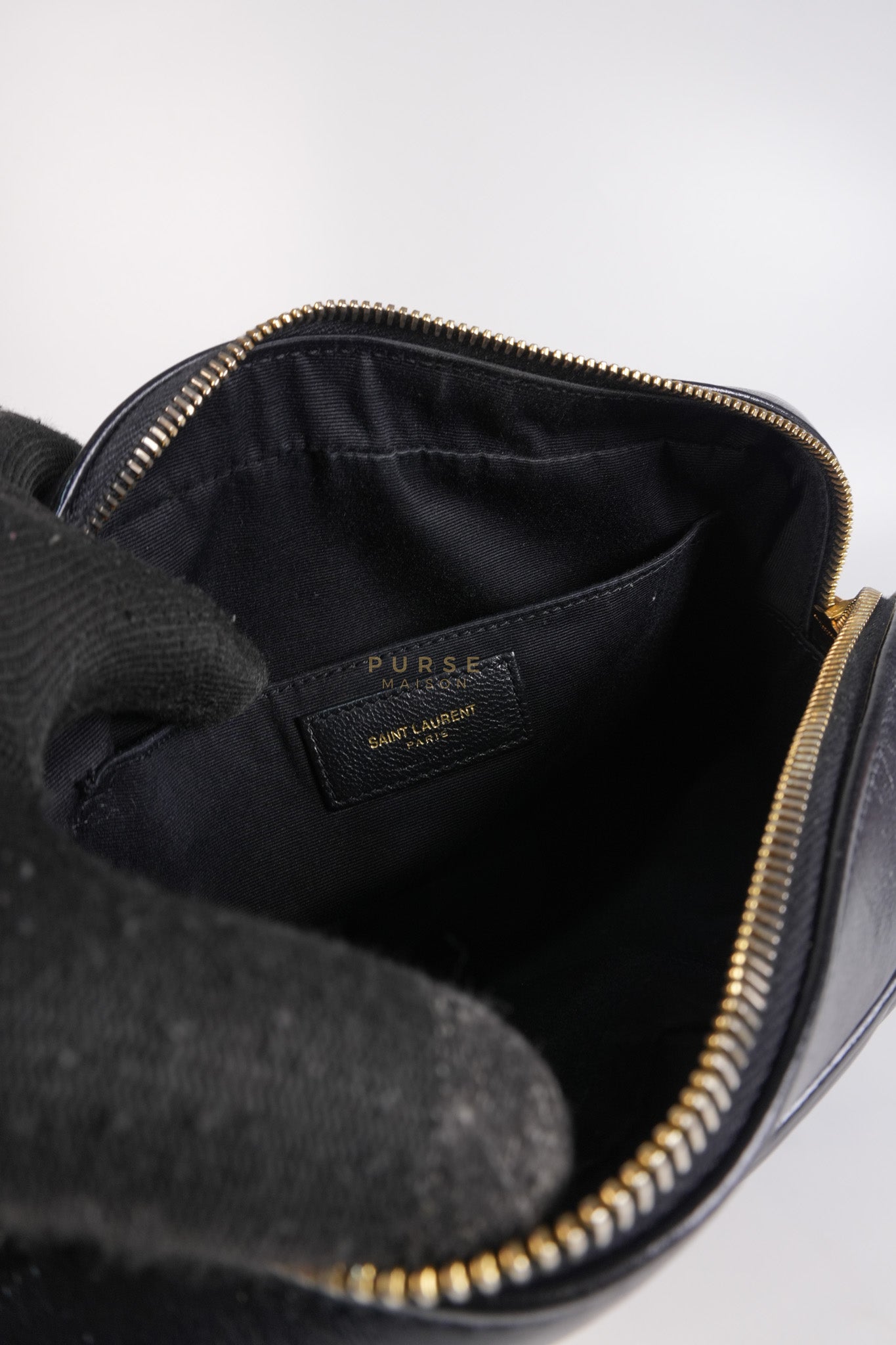 Lou Camera Bag in Black Chevron Calfskin Leather | Purse Maison Luxury Bags Shop