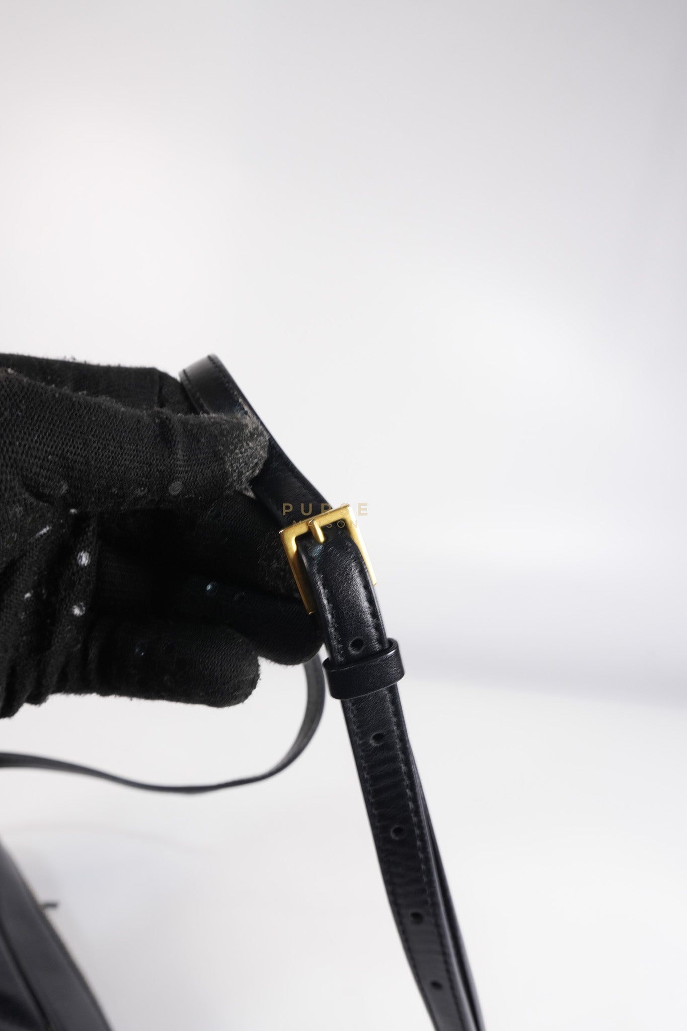 Lou Camera Bag in Black Chevron Calfskin Leather | Purse Maison Luxury Bags Shop