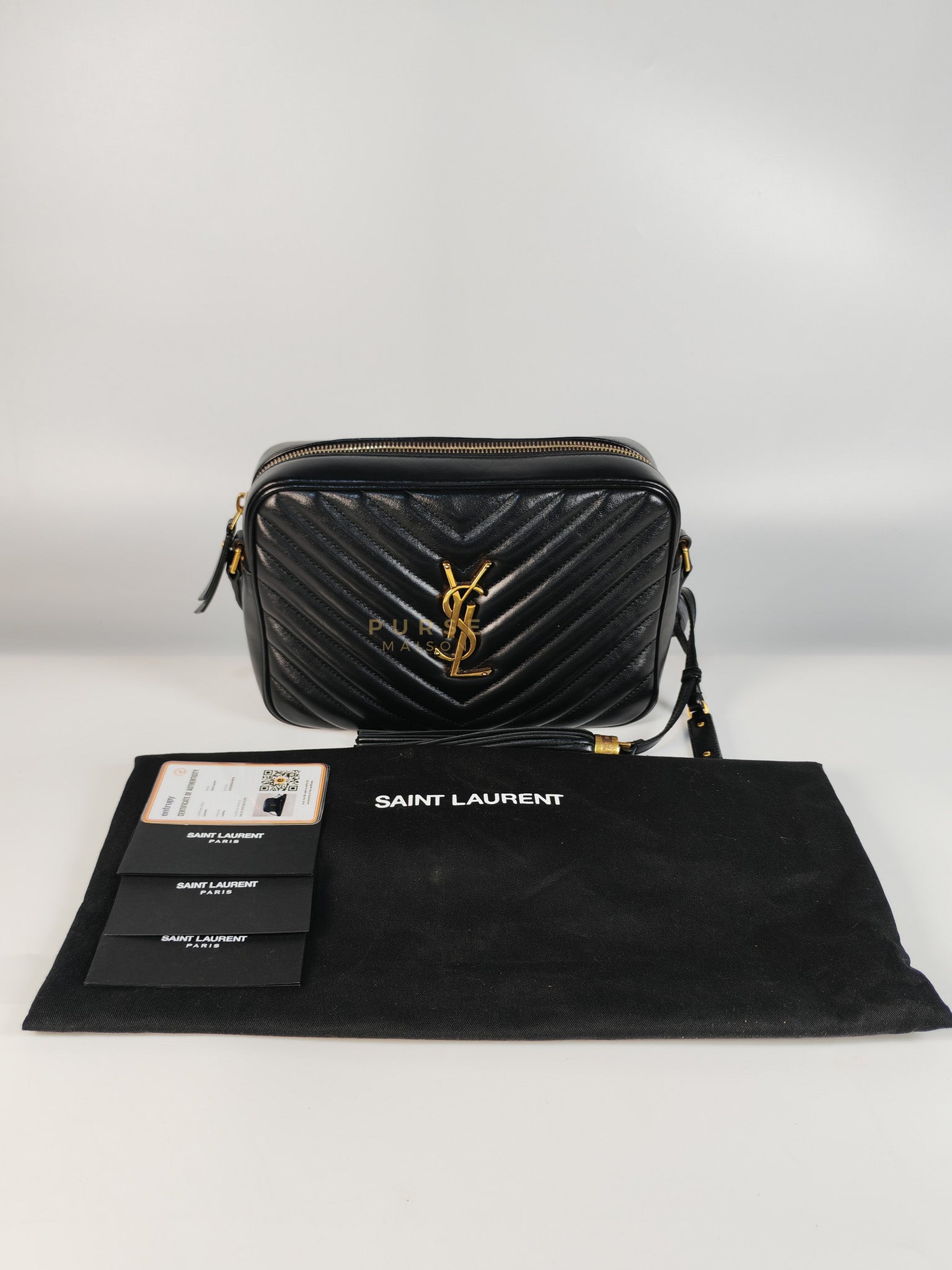 Lou Camera Bag in Black Chevron Calfskin Leather | Purse Maison Luxury Bags Shop