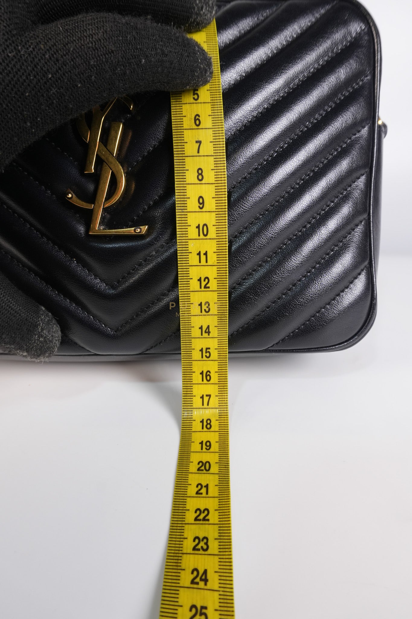 Lou Camera Bag in Black Chevron Calfskin Leather | Purse Maison Luxury Bags Shop