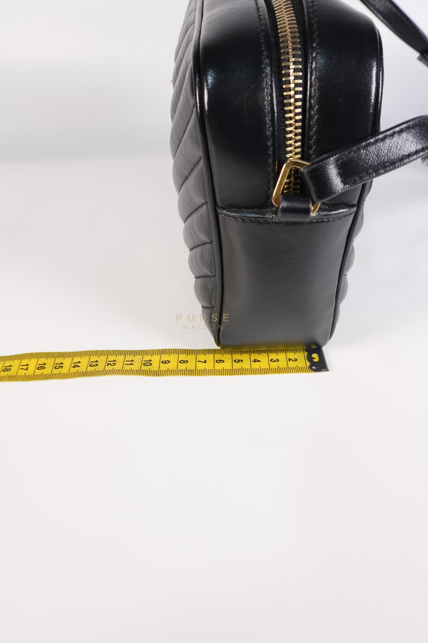 Lou Camera Bag in Black Chevron Calfskin Leather | Purse Maison Luxury Bags Shop