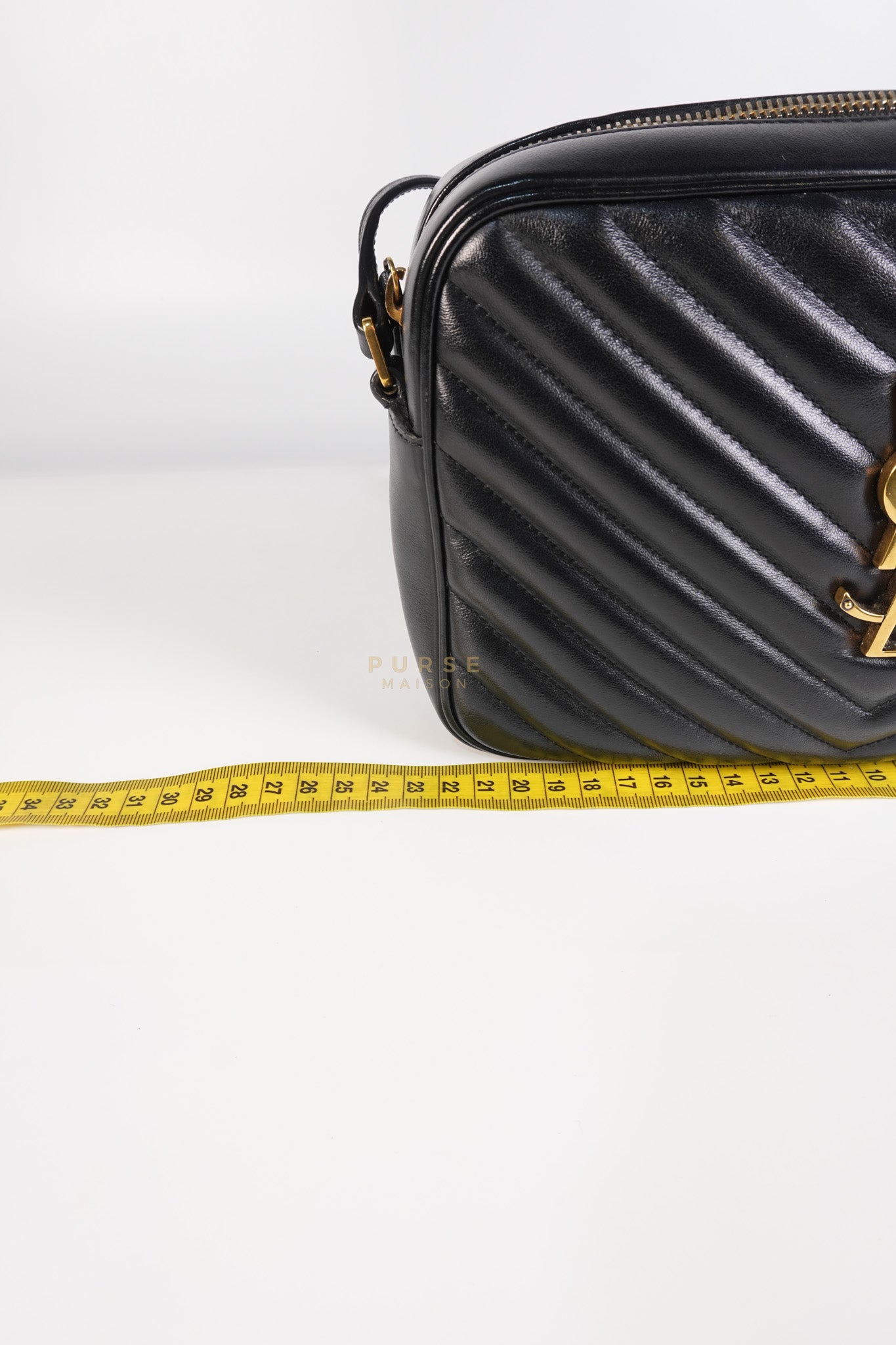 Lou Camera Bag in Black Chevron Calfskin Leather | Purse Maison Luxury Bags Shop