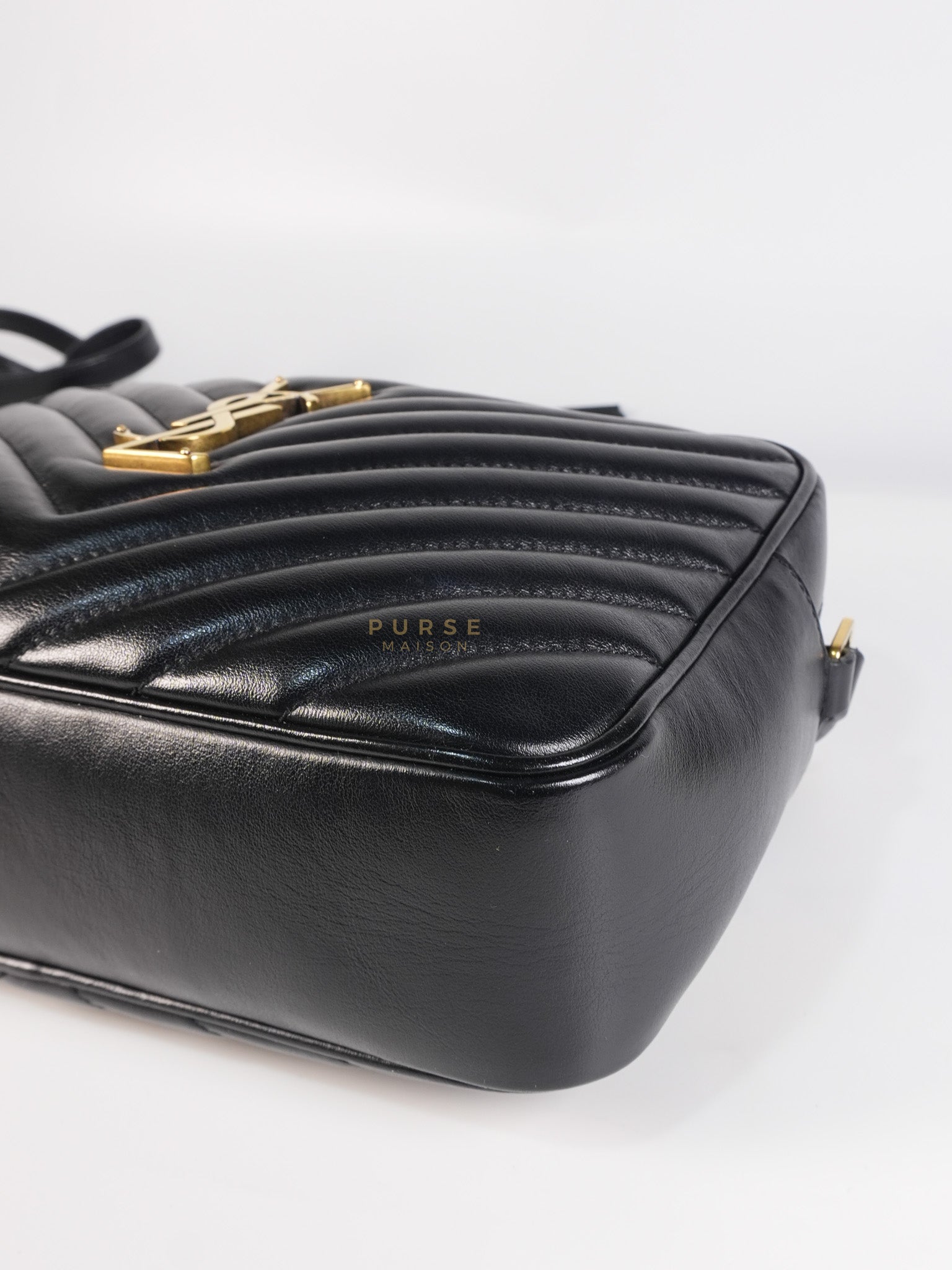 Lou Camera Bag in Black Chevron Calfskin Leather | Purse Maison Luxury Bags Shop