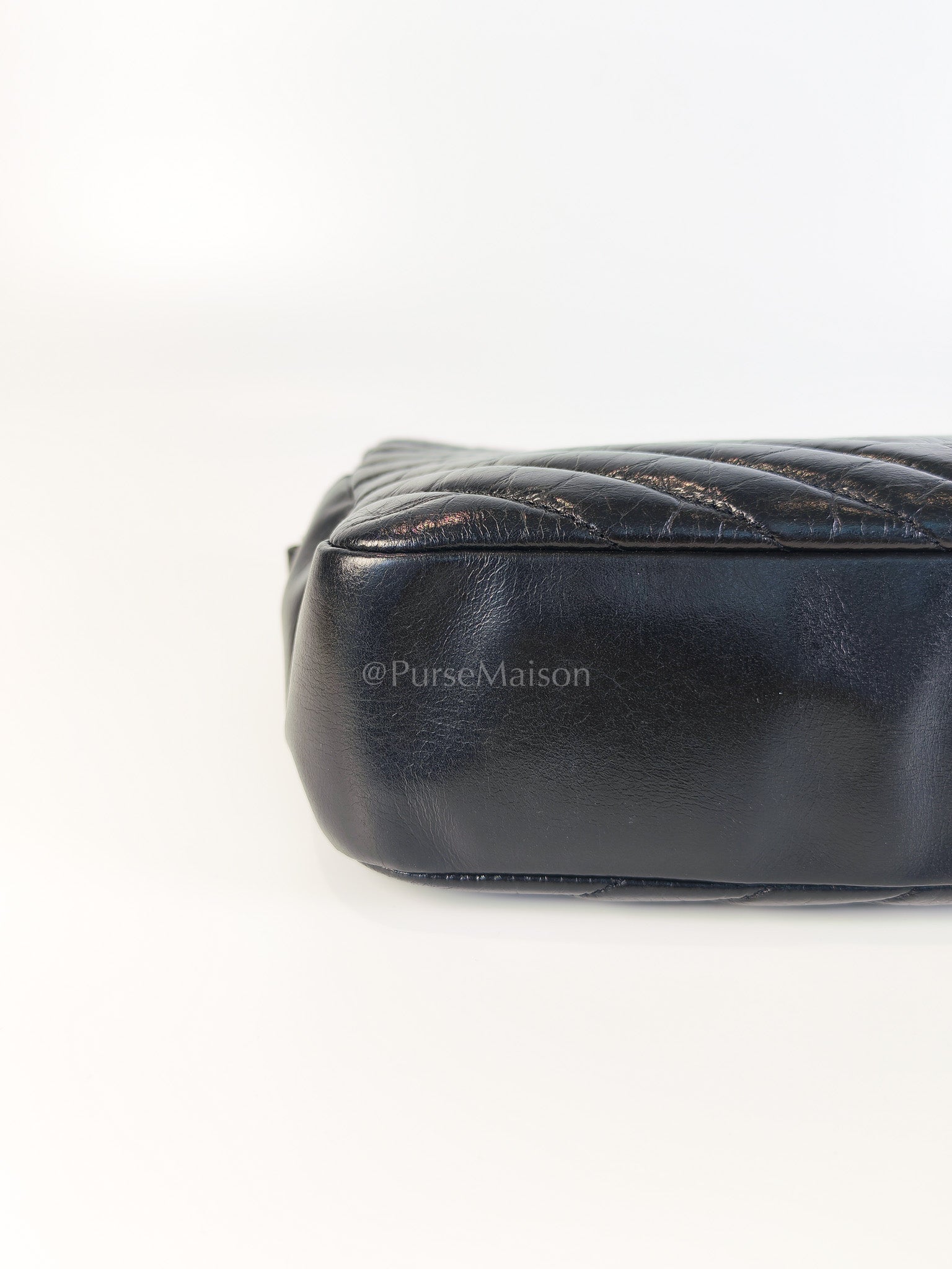 Lou Camera Bag in Black Chevron Quilted Leather & Silver Hardware | Purse Maison Luxury Bags Shop