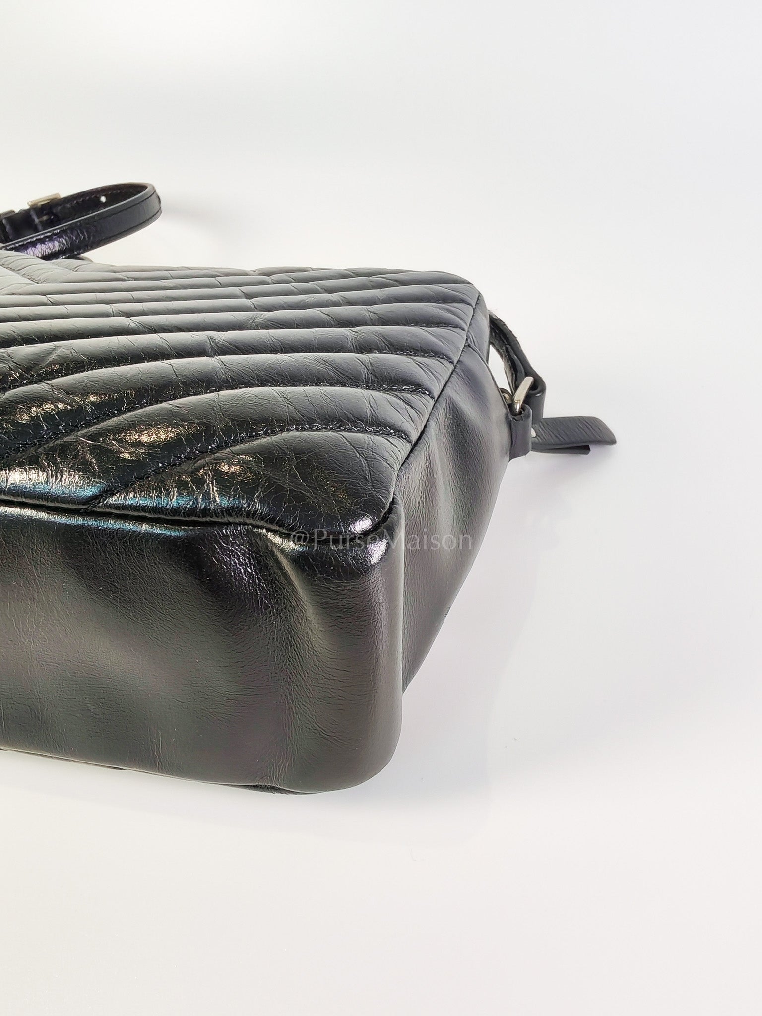 Lou Camera Bag in Black Chevron Quilted Leather & Silver Hardware | Purse Maison Luxury Bags Shop