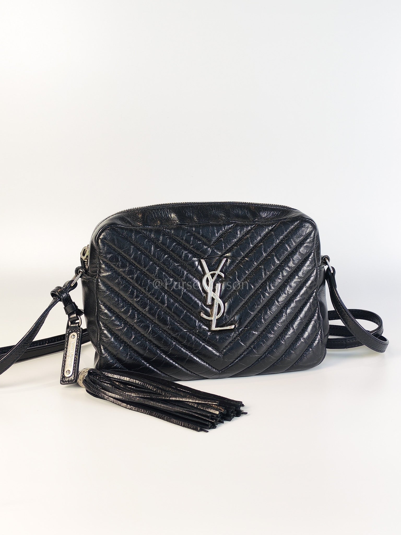 Lou Camera Bag in Black Chevron Quilted Leather & Silver Hardware | Purse Maison Luxury Bags Shop