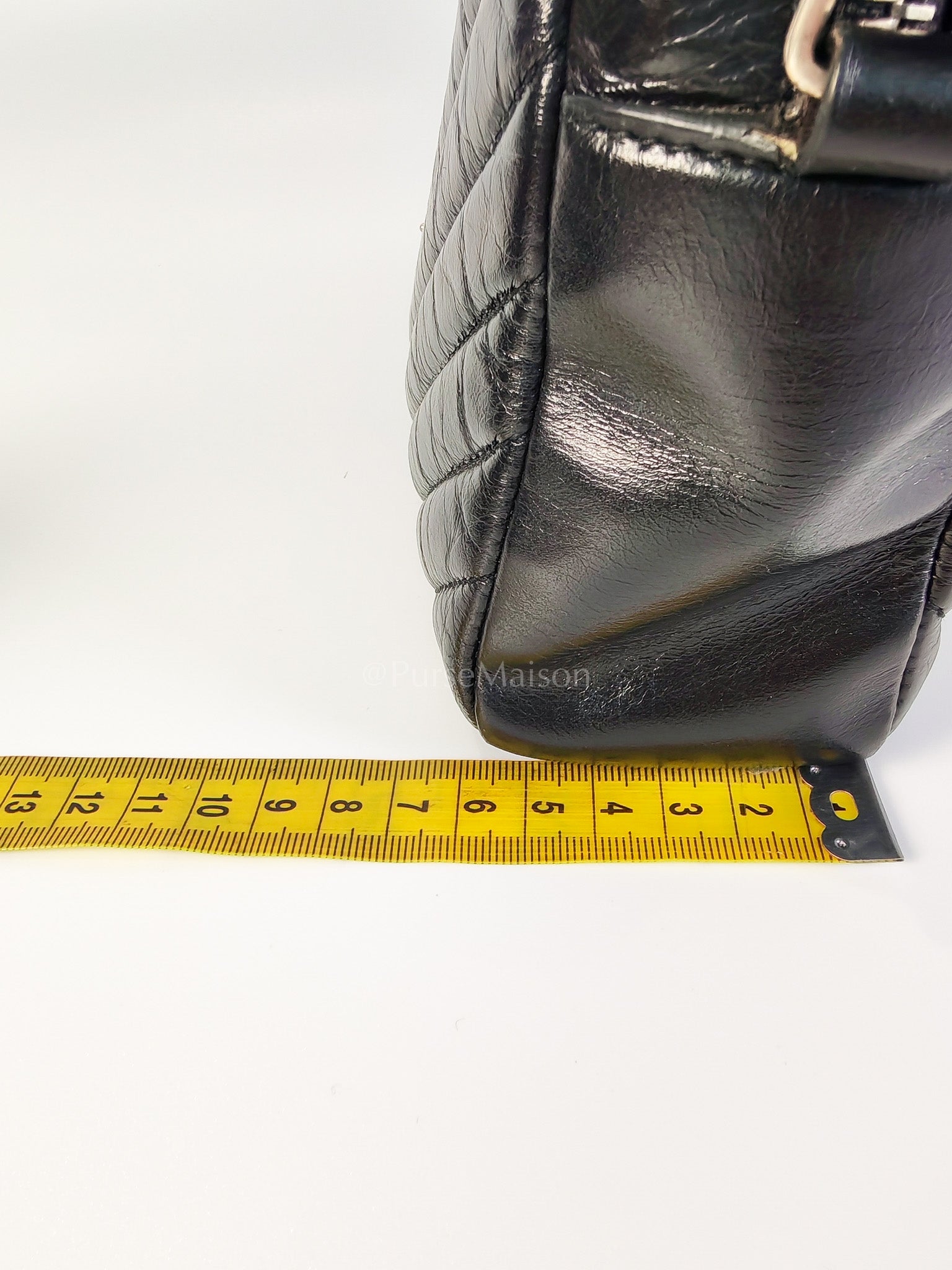 Lou Camera Bag in Black Chevron Quilted Leather & Silver Hardware | Purse Maison Luxury Bags Shop