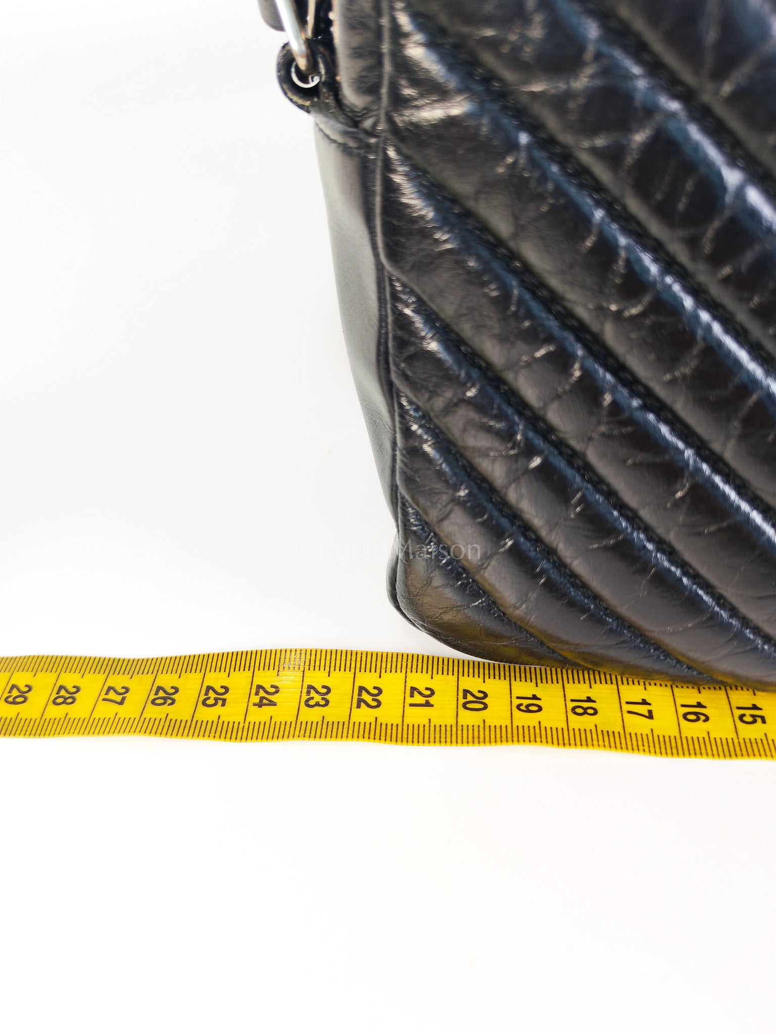 Lou Camera Bag in Black Chevron Quilted Leather & Silver Hardware | Purse Maison Luxury Bags Shop