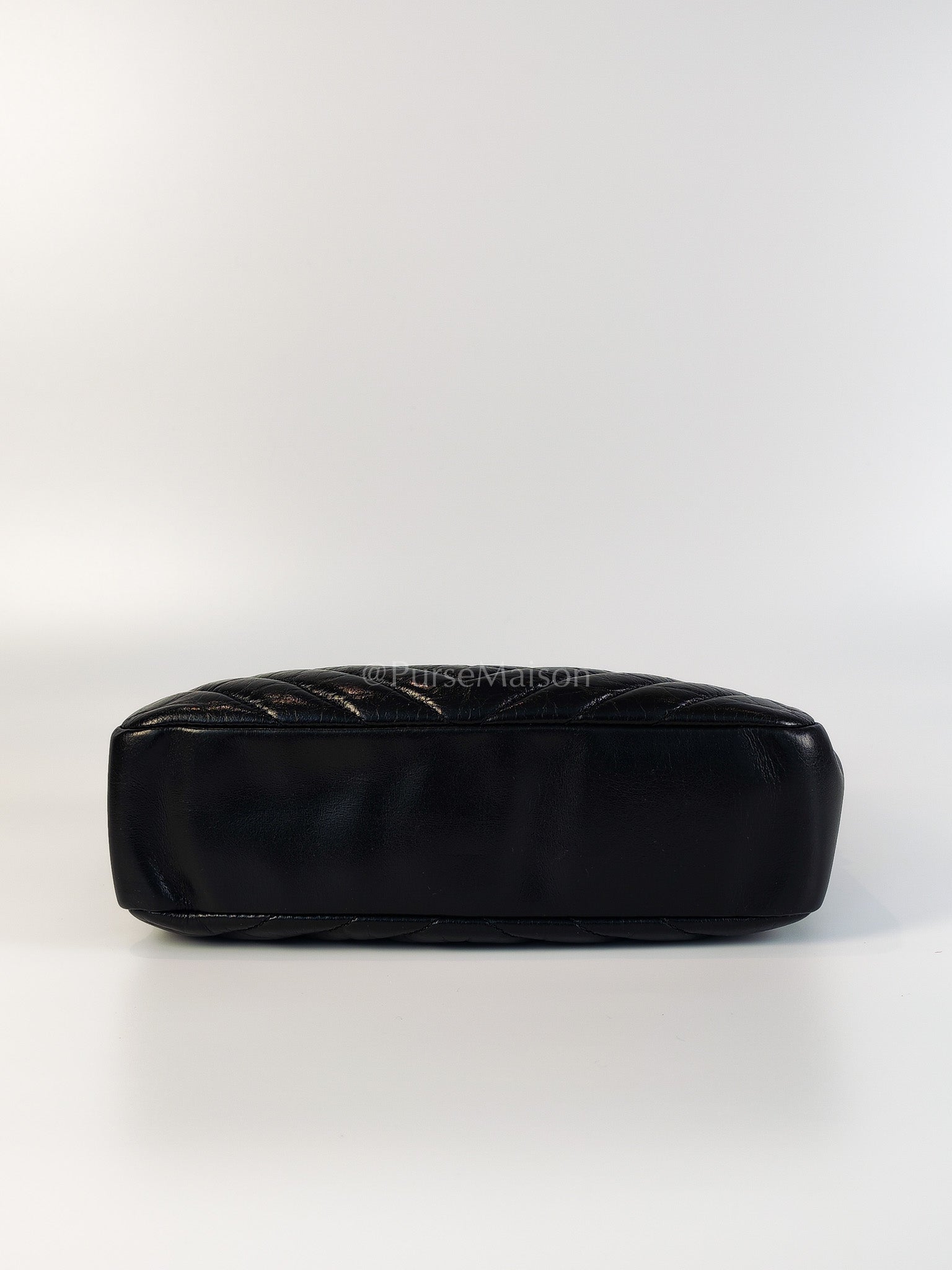 Lou Camera Bag in Black Chevron Quilted Leather & Silver Hardware | Purse Maison Luxury Bags Shop