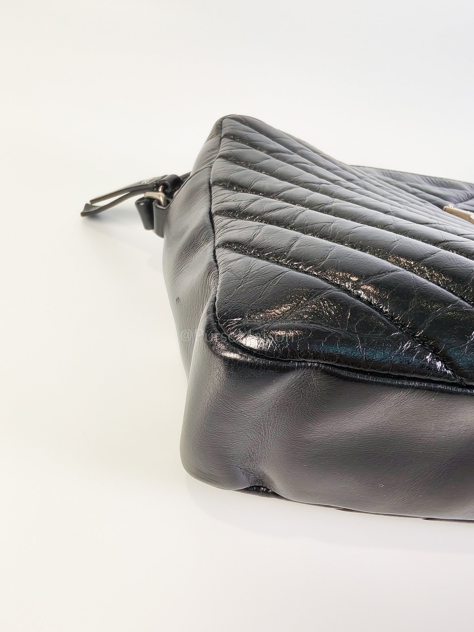 Lou Camera Bag in Black Chevron Quilted Leather & Silver Hardware | Purse Maison Luxury Bags Shop