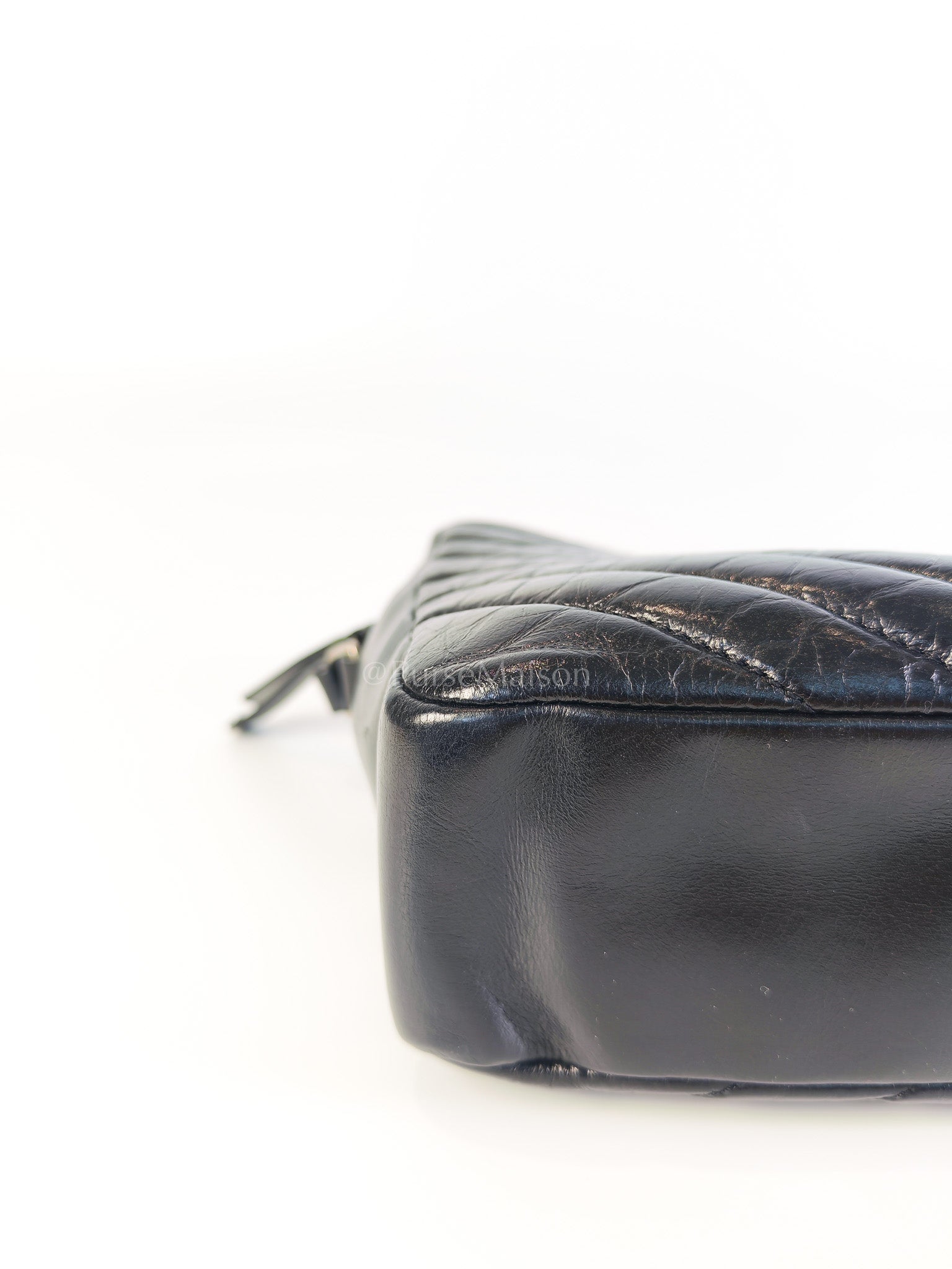 Lou Camera Bag in Black Chevron Quilted Leather & Silver Hardware | Purse Maison Luxury Bags Shop