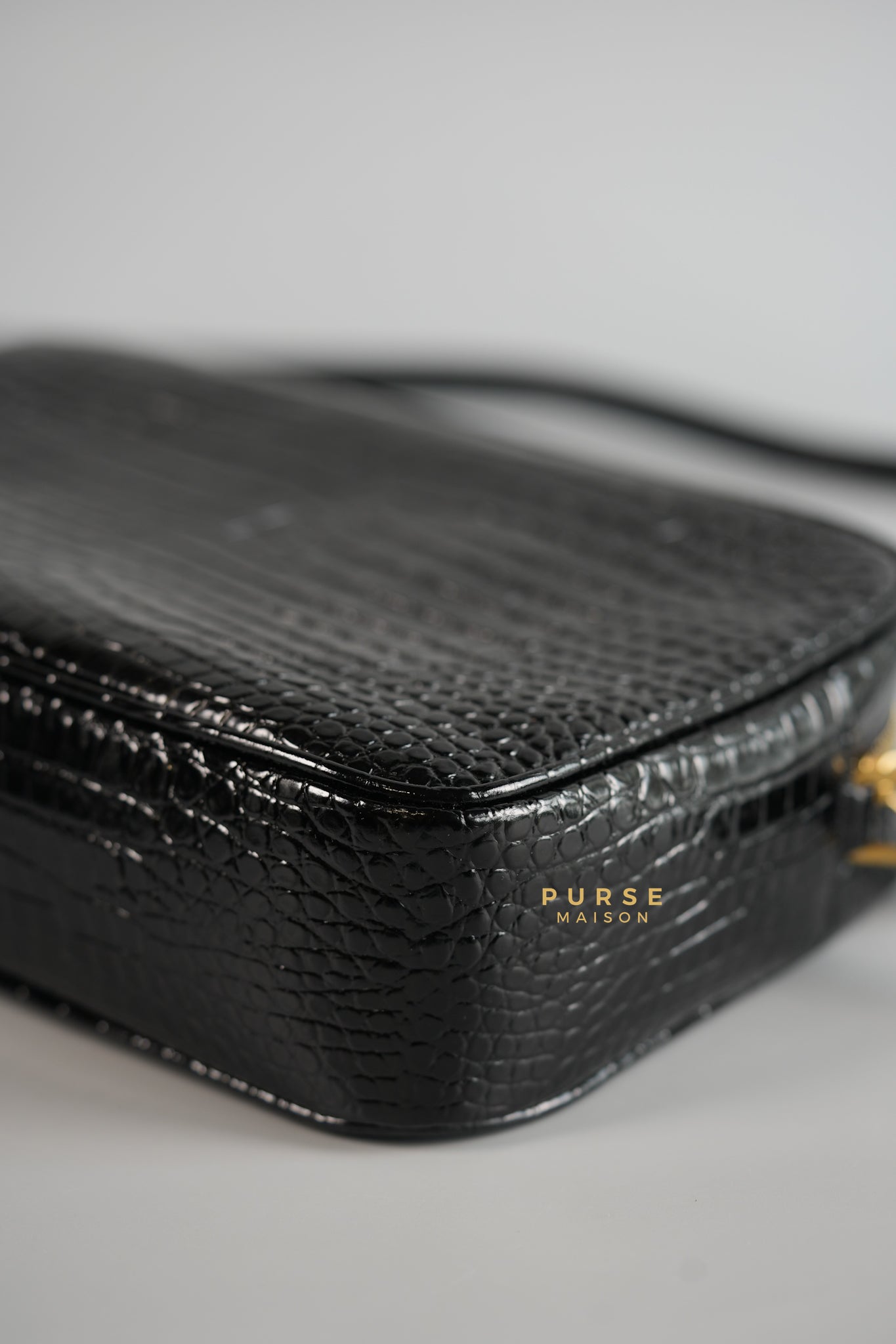 Lou Camera Bag in Black Croc Embossed Leather | Purse Maison Luxury Bags Shop