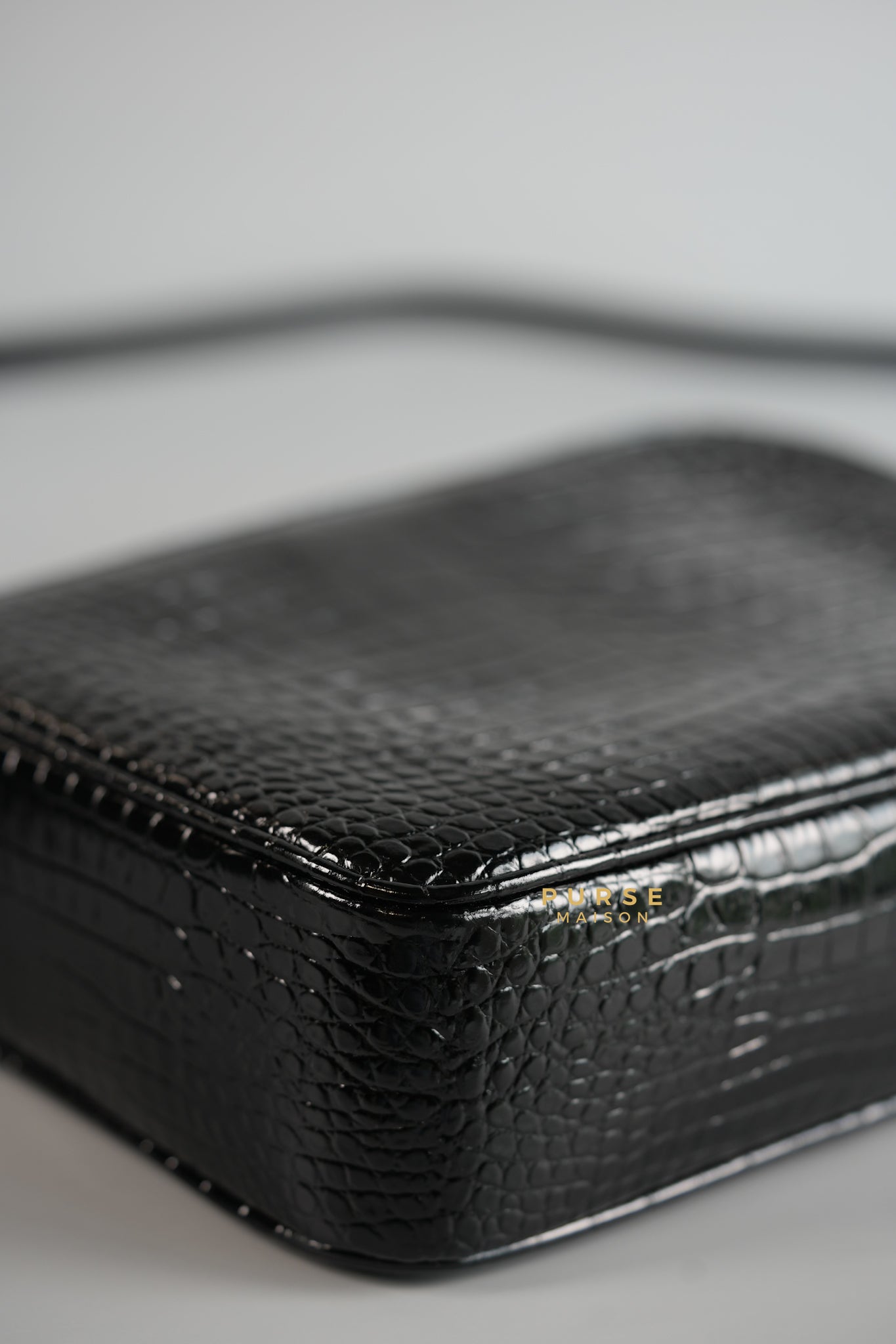 Lou Camera Bag in Black Croc Embossed Leather | Purse Maison Luxury Bags Shop