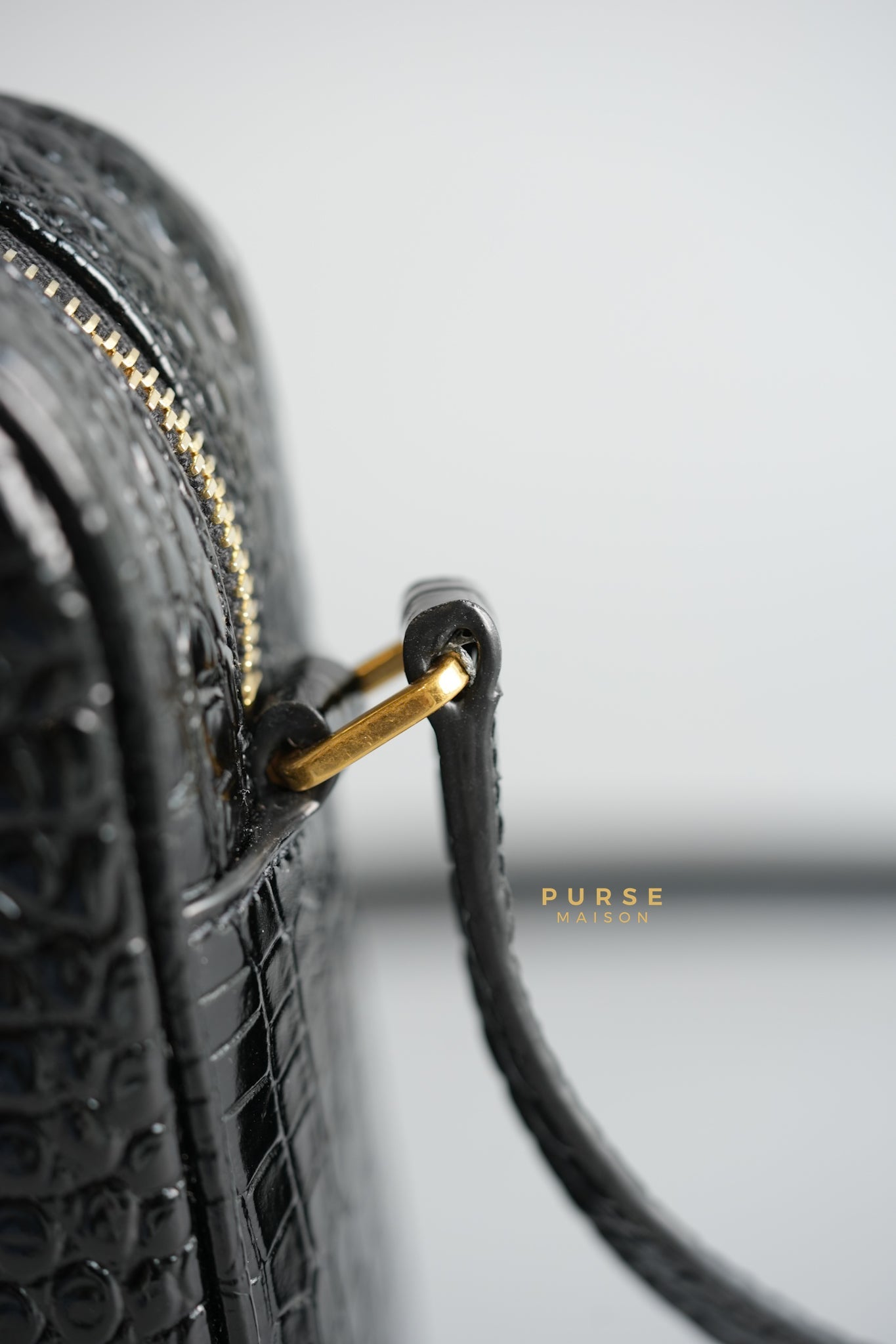 Lou Camera Bag in Black Croc Embossed Leather | Purse Maison Luxury Bags Shop