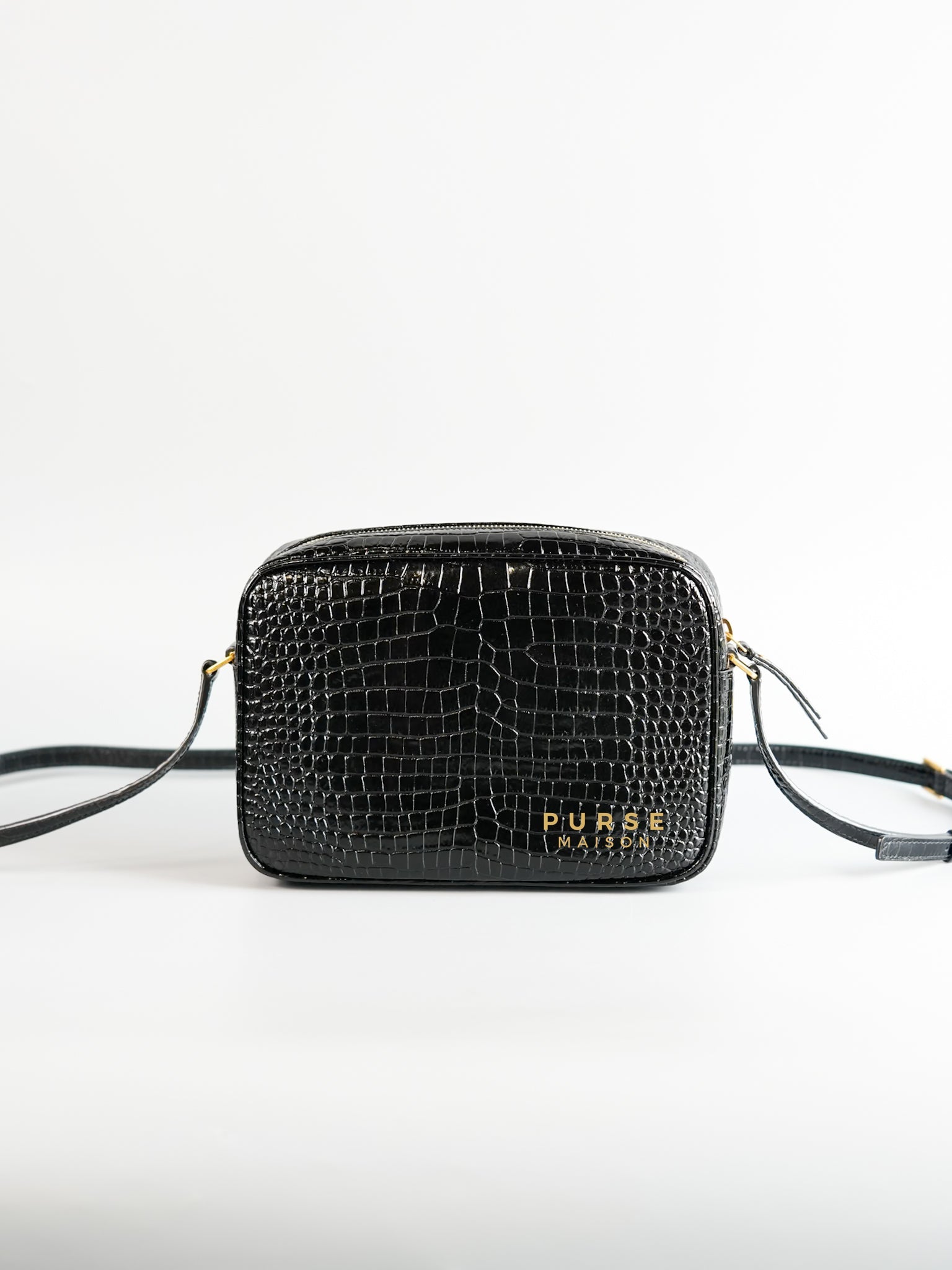 Lou Camera Bag in Black Croc Embossed Leather | Purse Maison Luxury Bags Shop