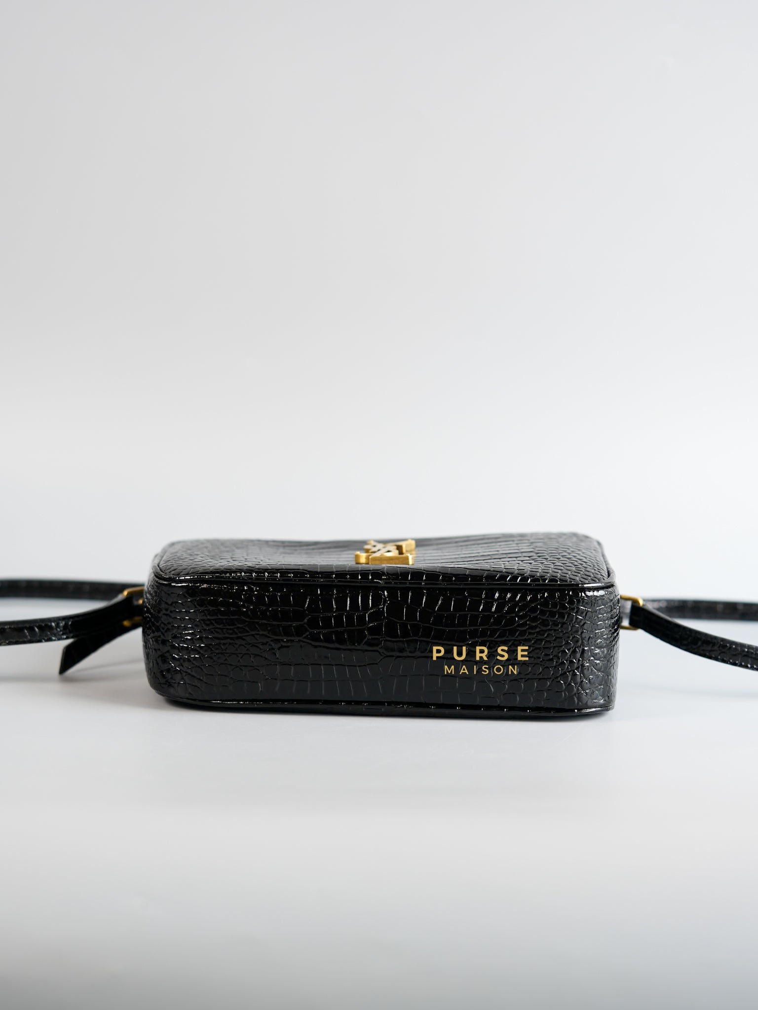 Lou Camera Bag in Black Croc Embossed Leather | Purse Maison Luxury Bags Shop