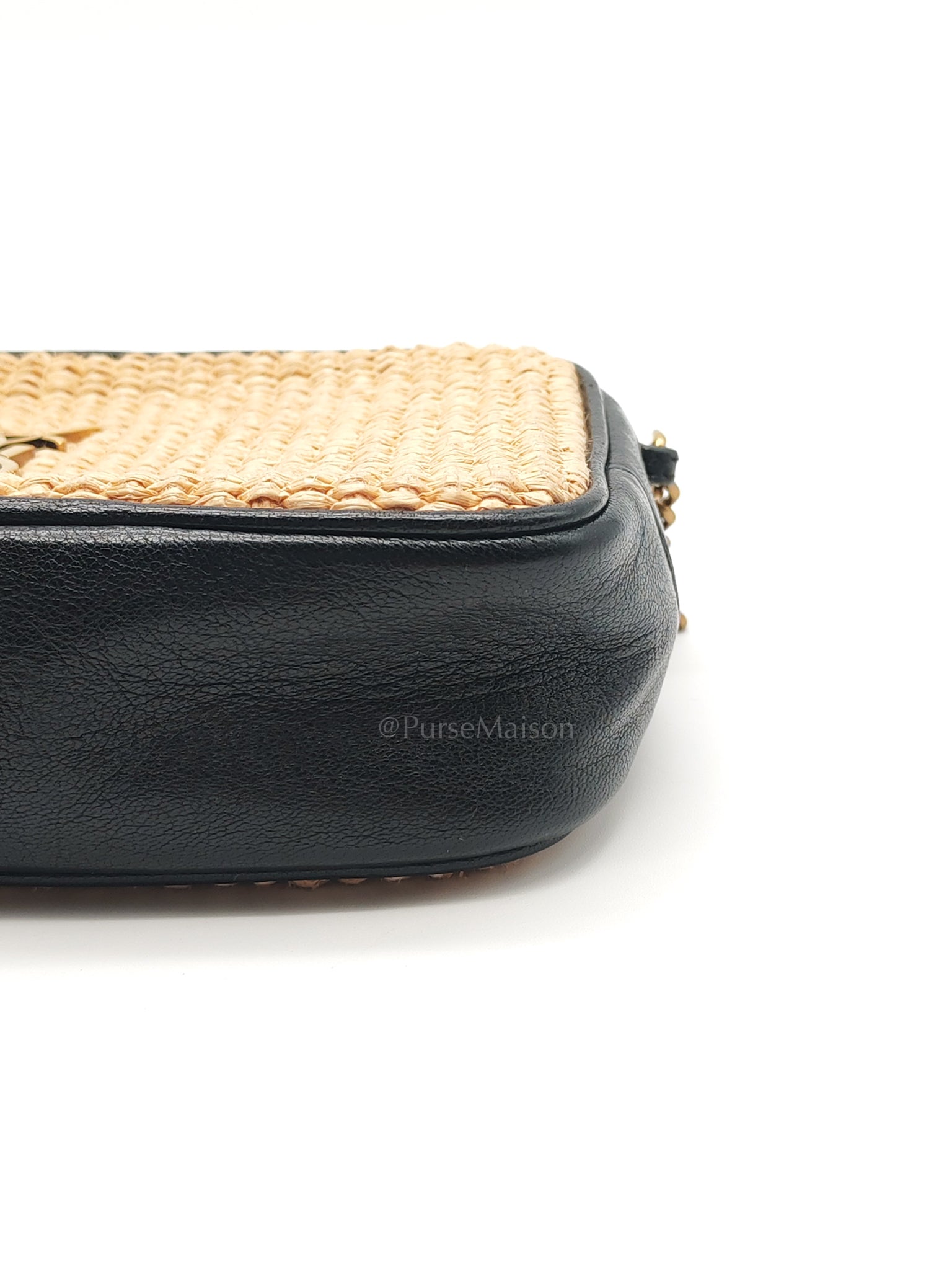 Lou Camera Bag in Black Trimmed Raffia Canvas | Purse Maison Luxury Bags Shop
