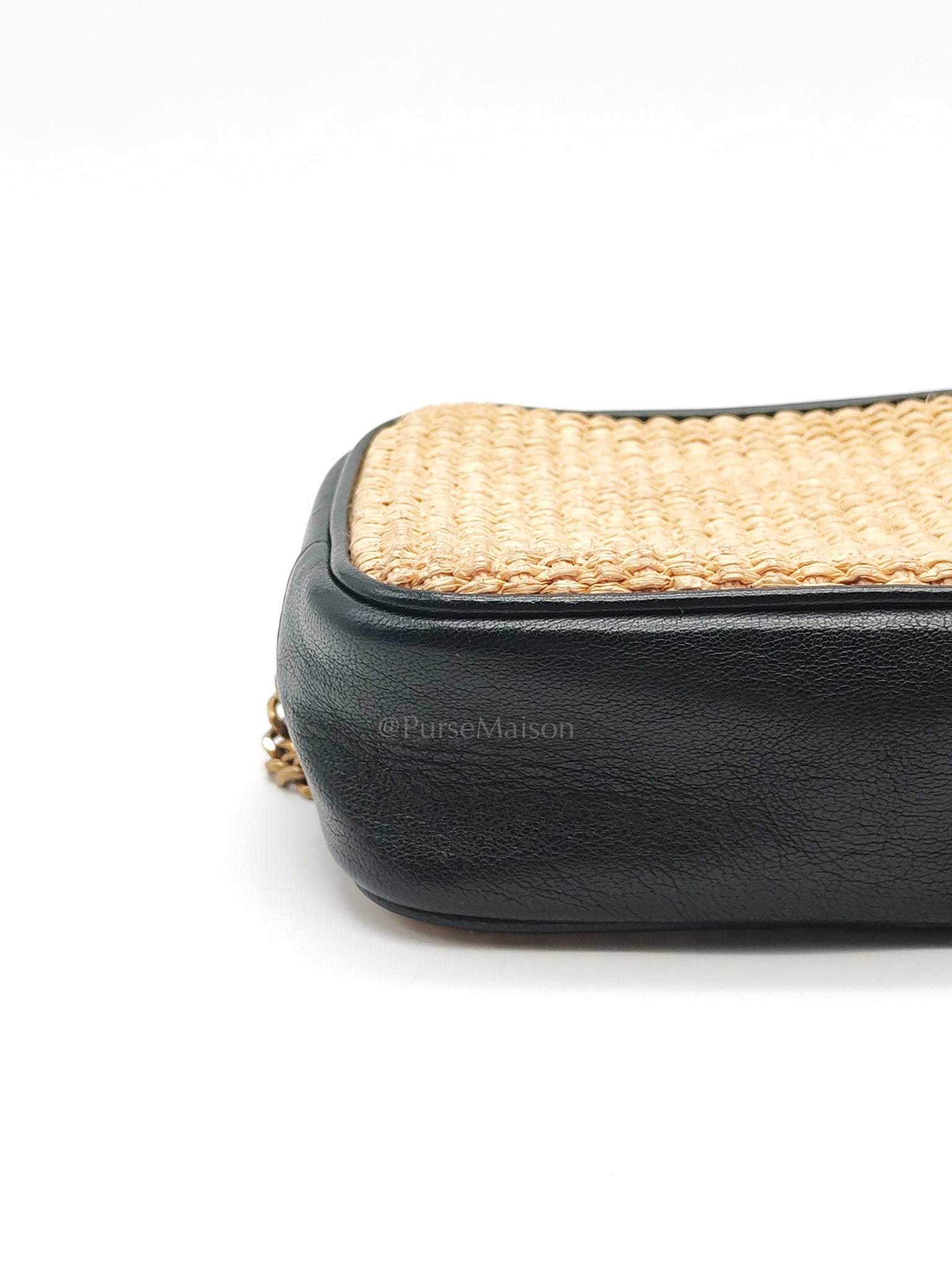Lou Camera Bag in Black Trimmed Raffia Canvas | Purse Maison Luxury Bags Shop