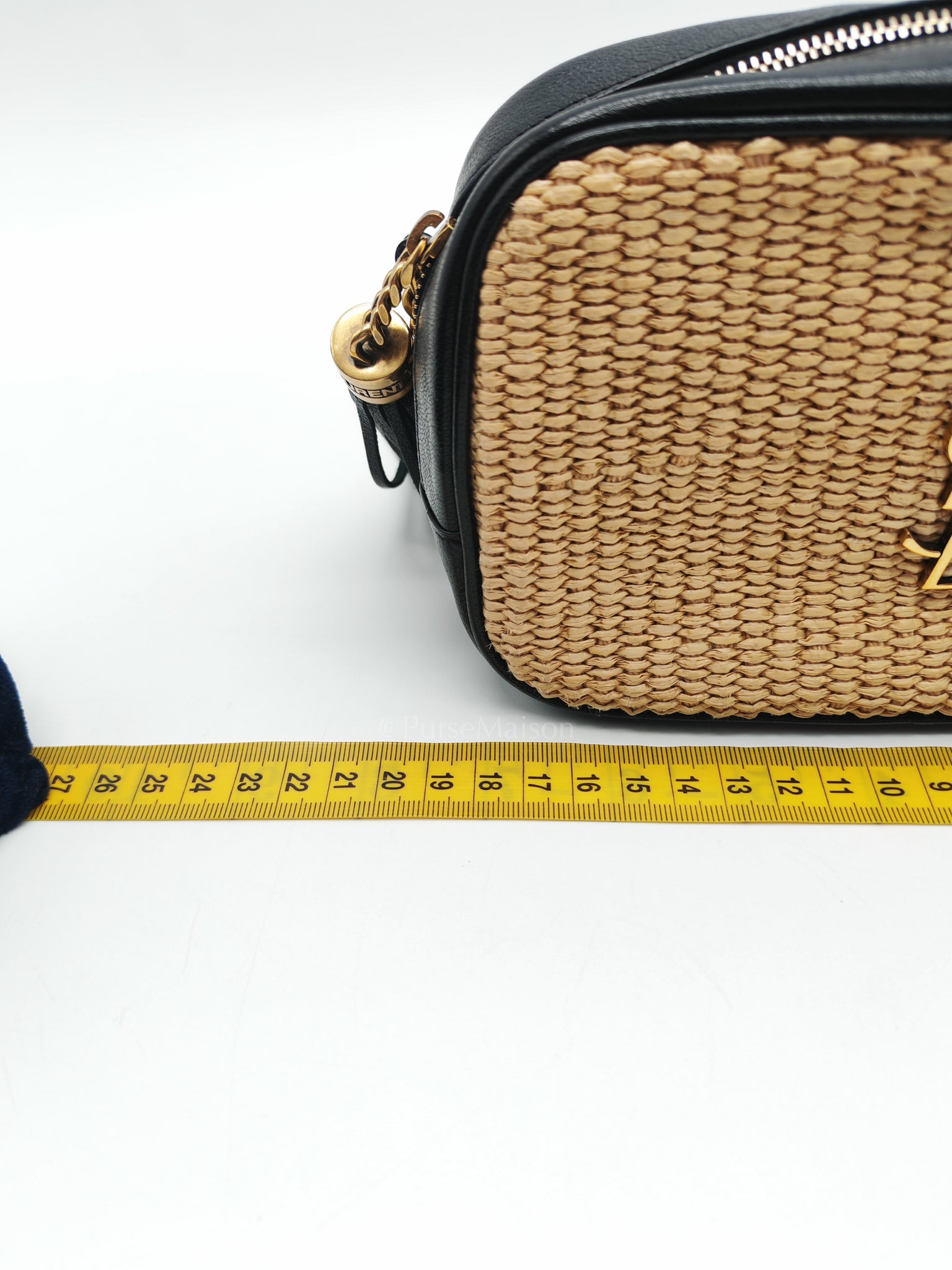 Lou Camera Bag in Black Trimmed Raffia Canvas | Purse Maison Luxury Bags Shop