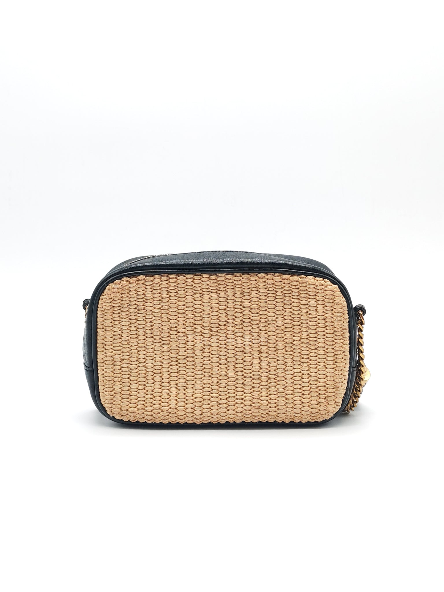 Lou Camera Bag in Black Trimmed Raffia Canvas | Purse Maison Luxury Bags Shop