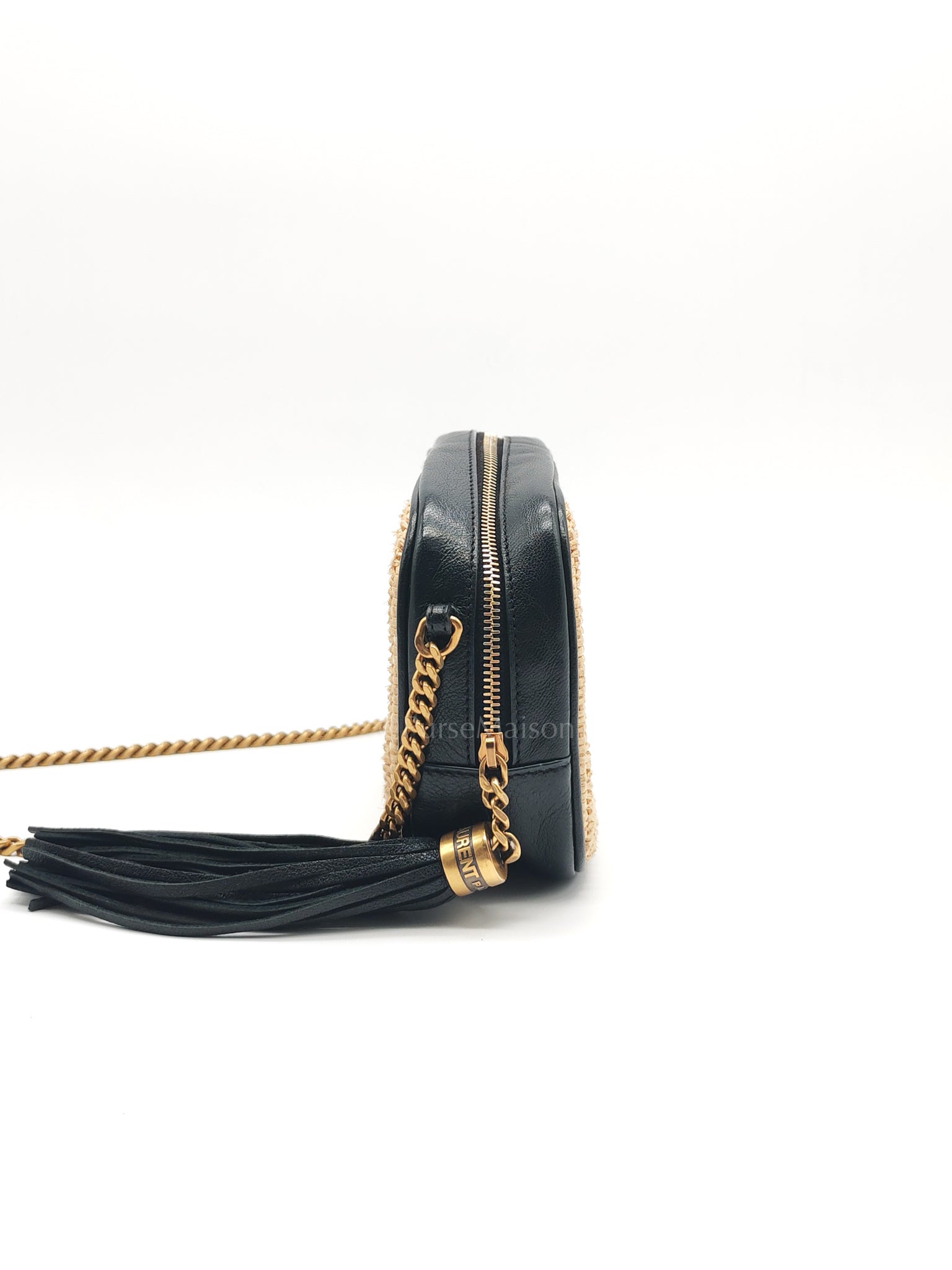 Lou Camera Bag in Black Trimmed Raffia Canvas | Purse Maison Luxury Bags Shop