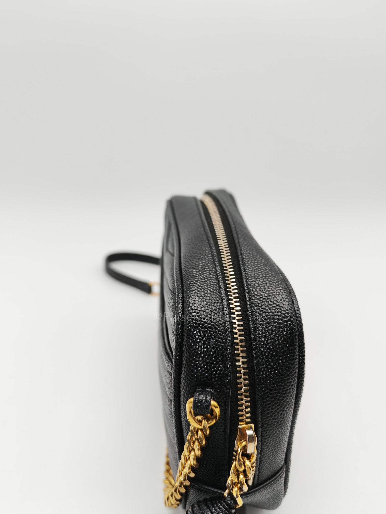 Lou Camera Bag Mini in Black Chevron Quilted Shiny Grained Calfskin Leather and Gold Hardware | Purse Maison Luxury Bags Shop