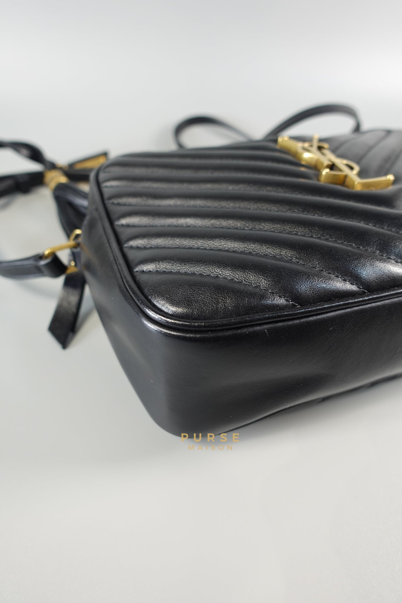 Lou Camera Bag Noir Chevron Leather | Purse Maison Luxury Bags Shop