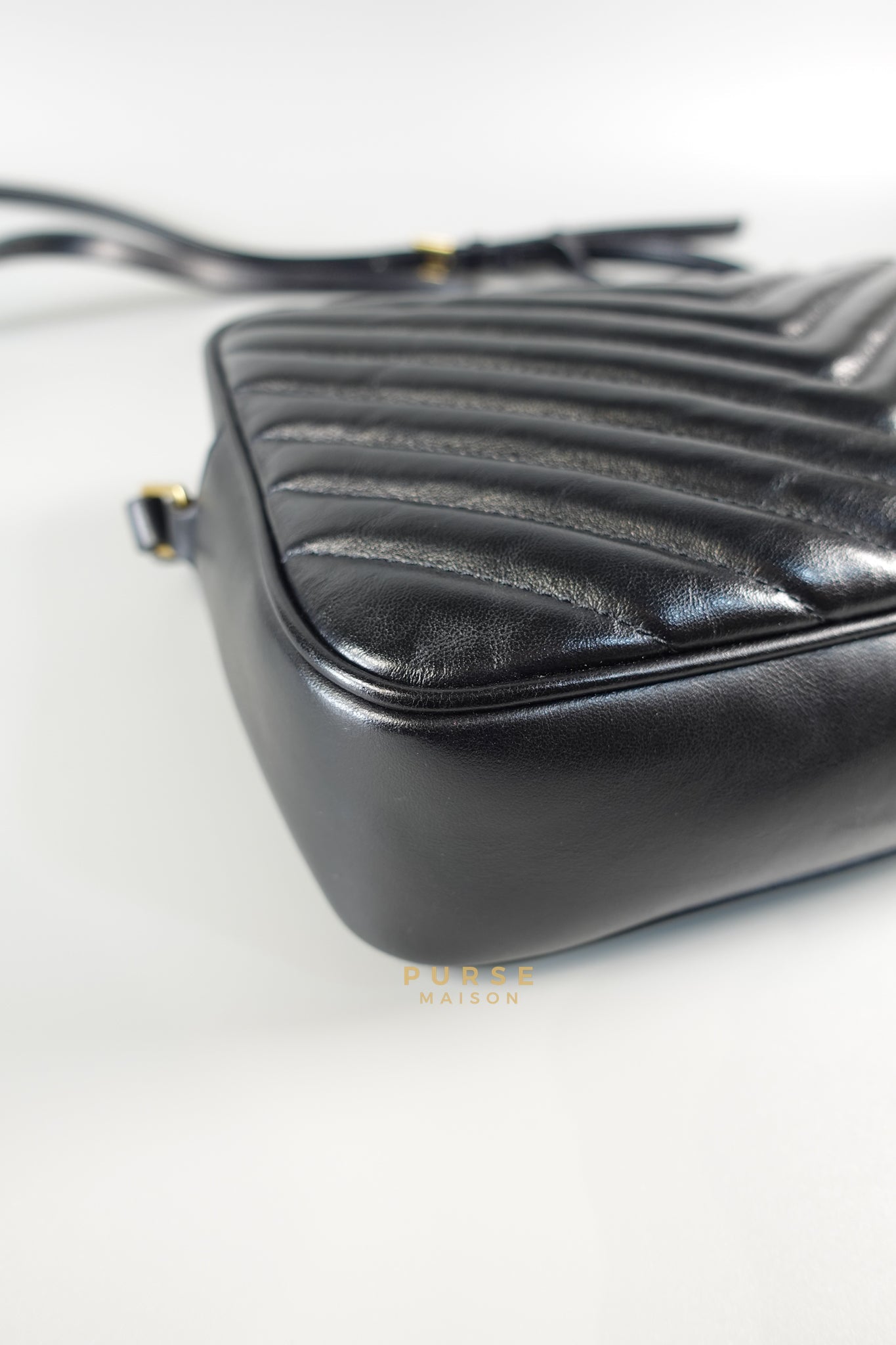 Lou Camera Bag Noir Chevron Leather | Purse Maison Luxury Bags Shop