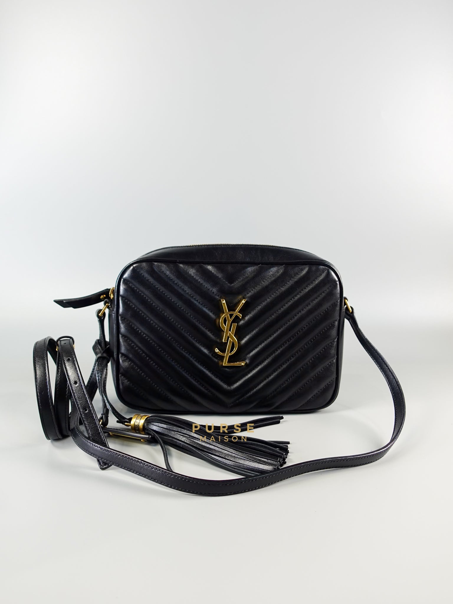 Lou Camera Bag Noir Chevron Leather | Purse Maison Luxury Bags Shop