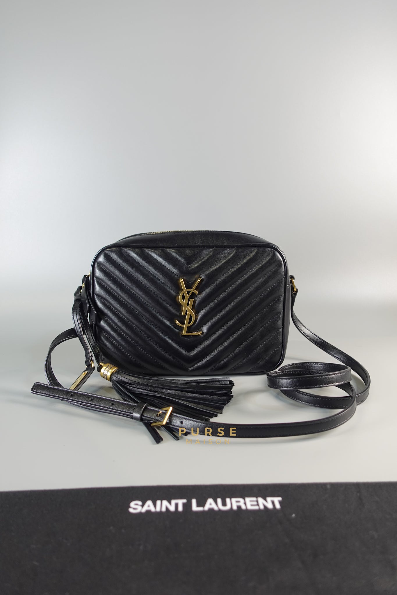 Lou Camera Bag Noir Chevron Leather | Purse Maison Luxury Bags Shop