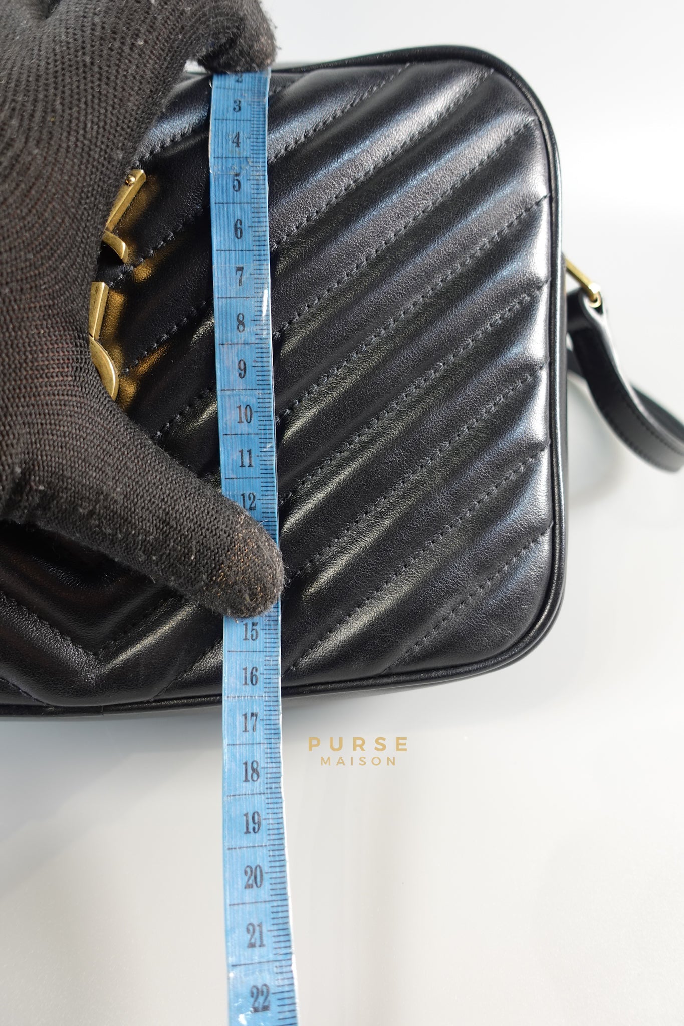 Lou Camera Bag Noir Chevron Leather | Purse Maison Luxury Bags Shop