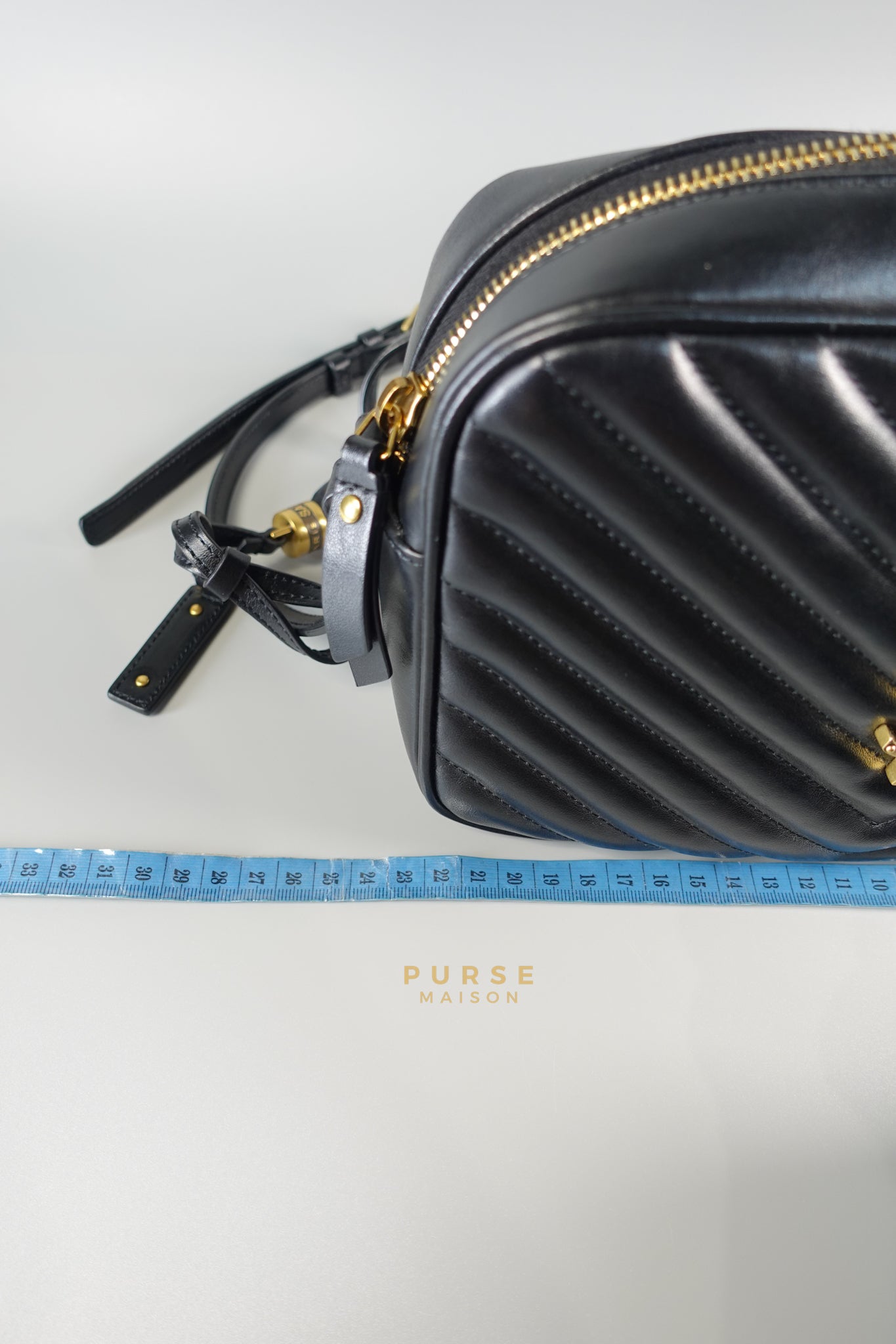 Lou Camera Bag Noir Chevron Leather | Purse Maison Luxury Bags Shop