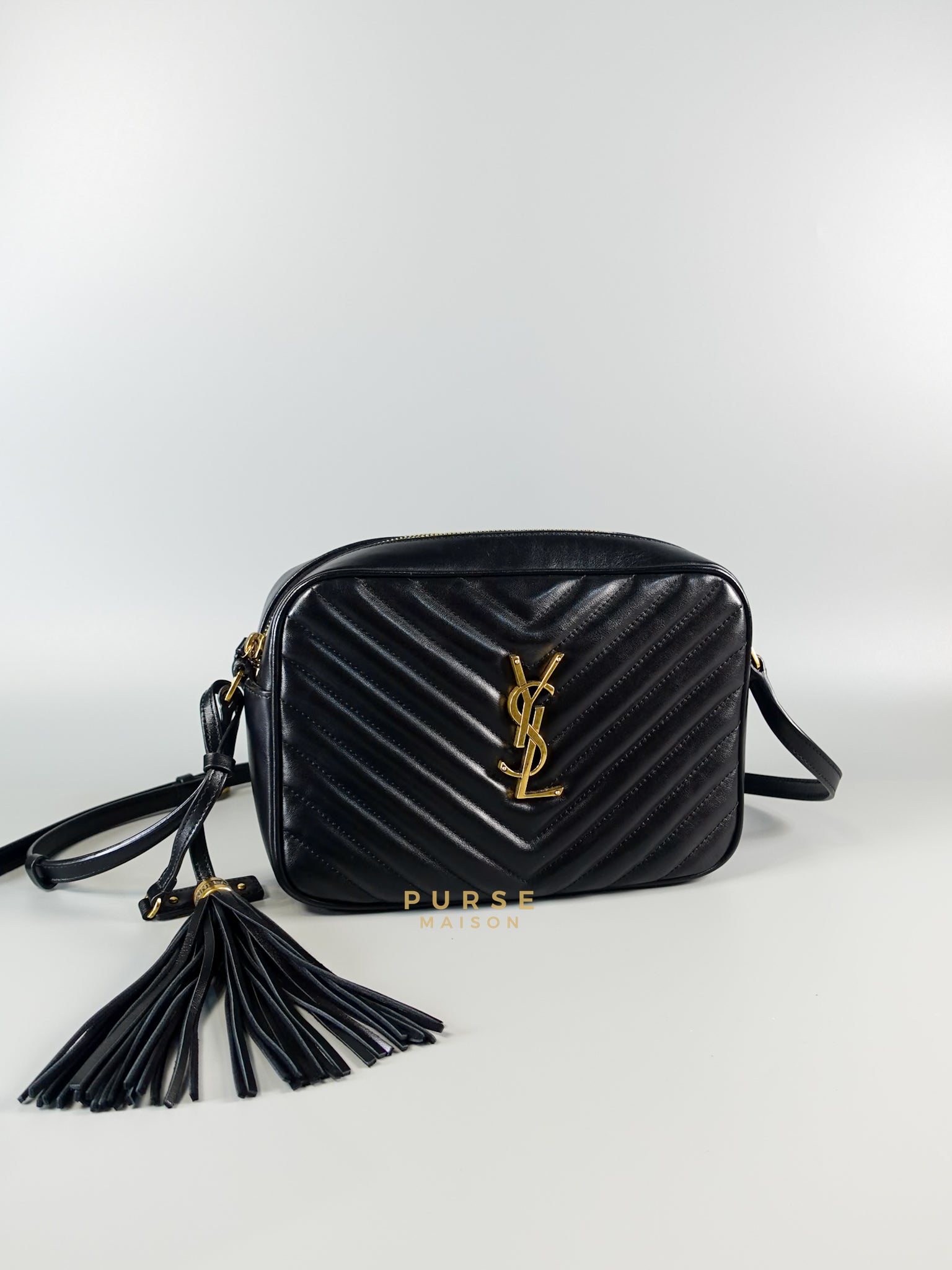 Lou Camera Bag Noir Chevron Leather | Purse Maison Luxury Bags Shop