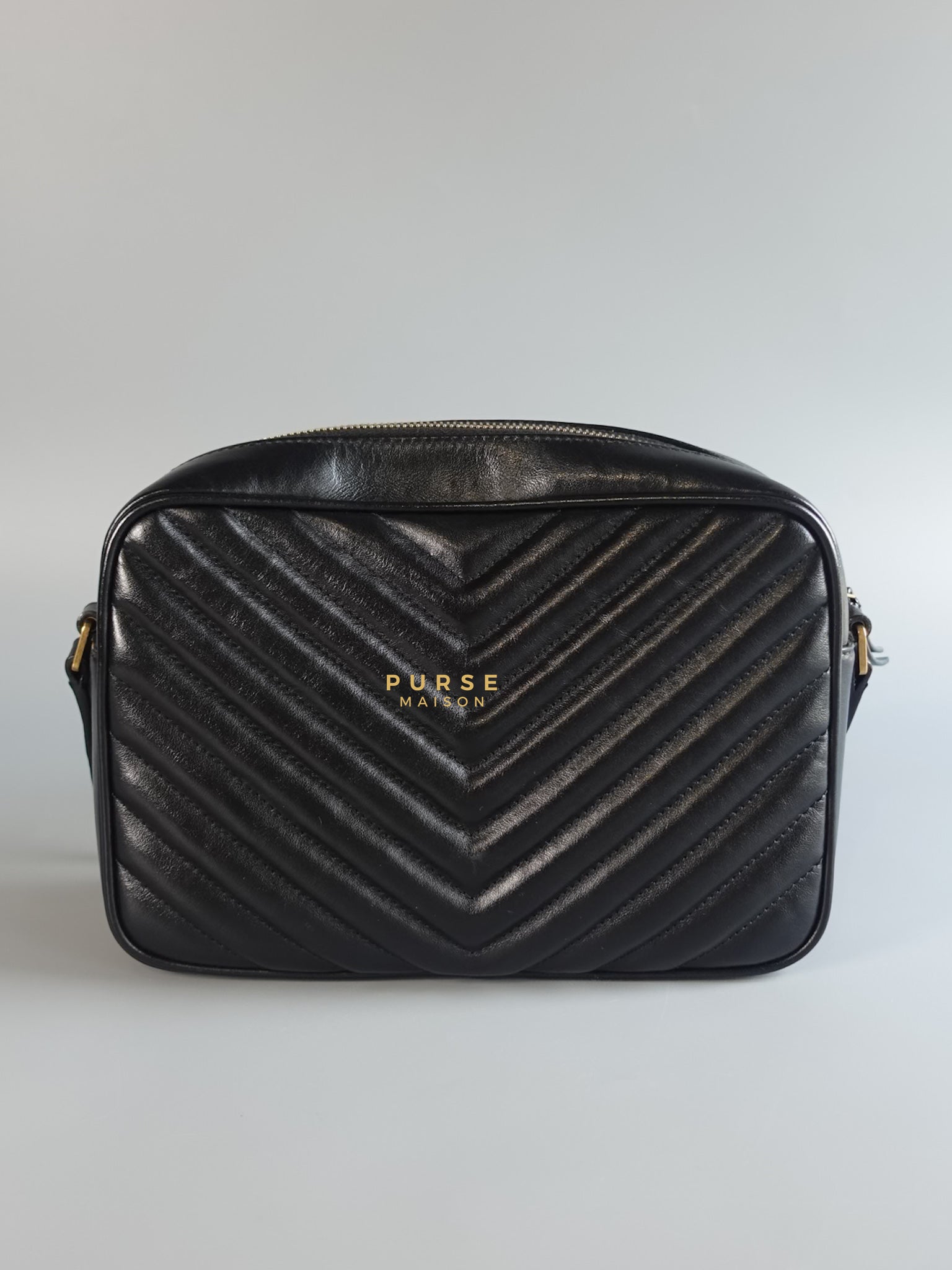 Lou Camera Bag Noir Chevron Leather | Purse Maison Luxury Bags Shop