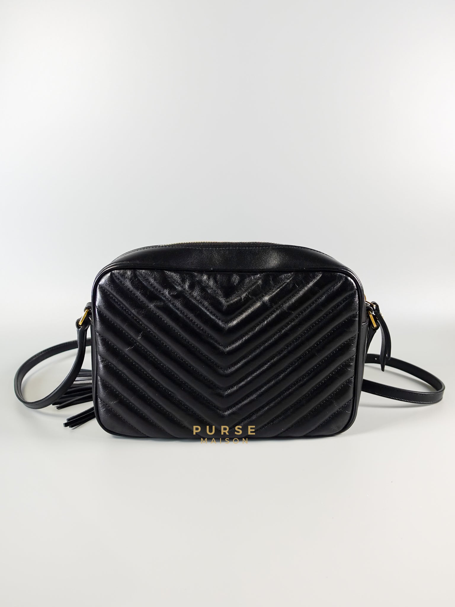 Lou Camera Bag Noir Chevron Leather | Purse Maison Luxury Bags Shop