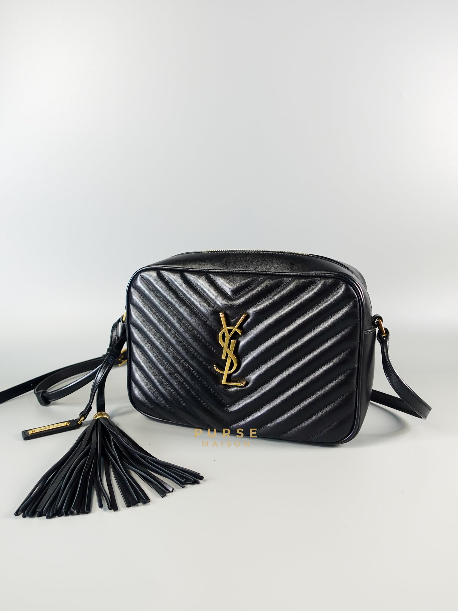 Lou Camera Bag Noir Chevron Leather | Purse Maison Luxury Bags Shop