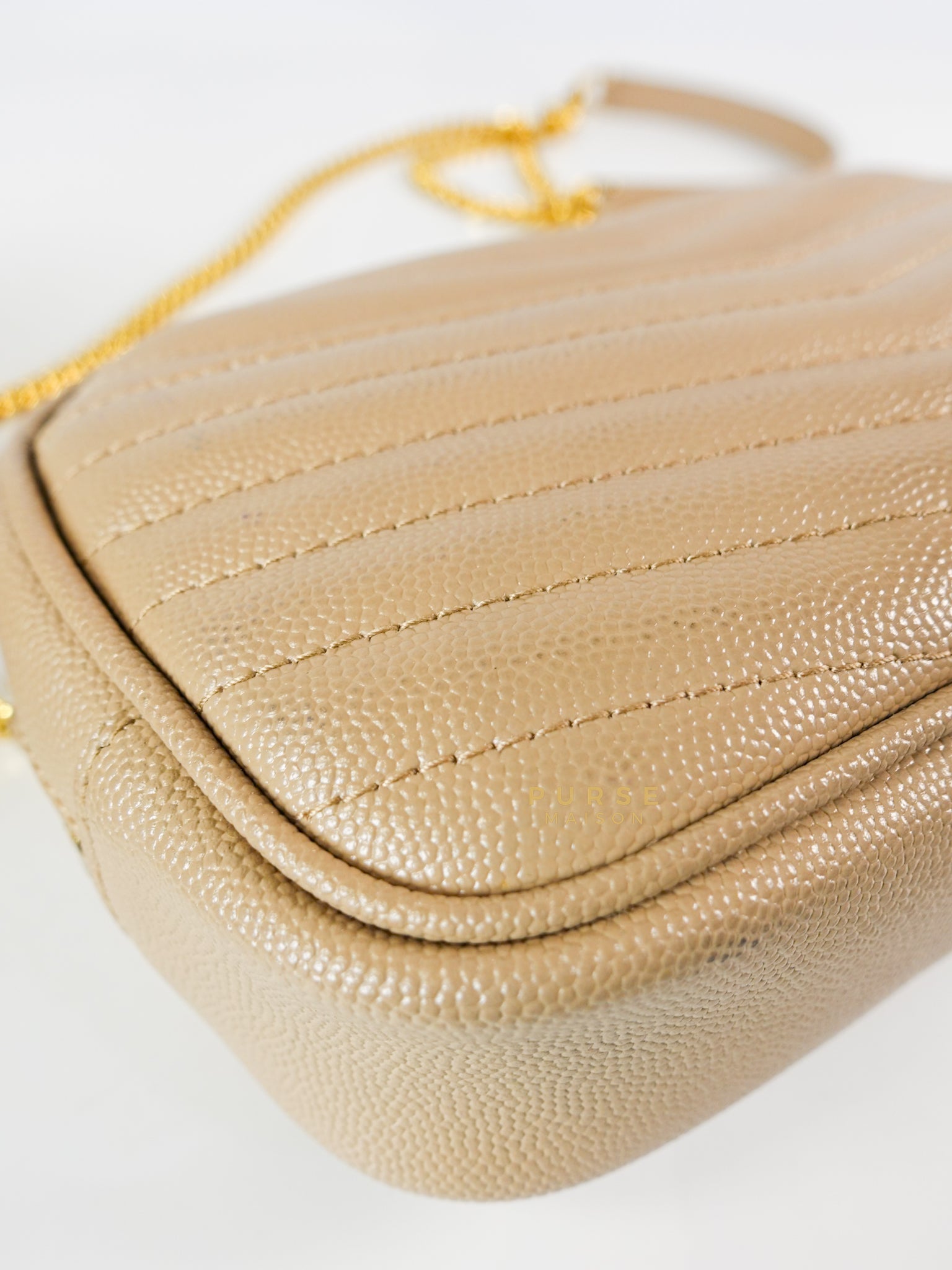 Lou Mini Beige Chain Bag Gold Hardware | Purse Maison Luxury Bags Shop