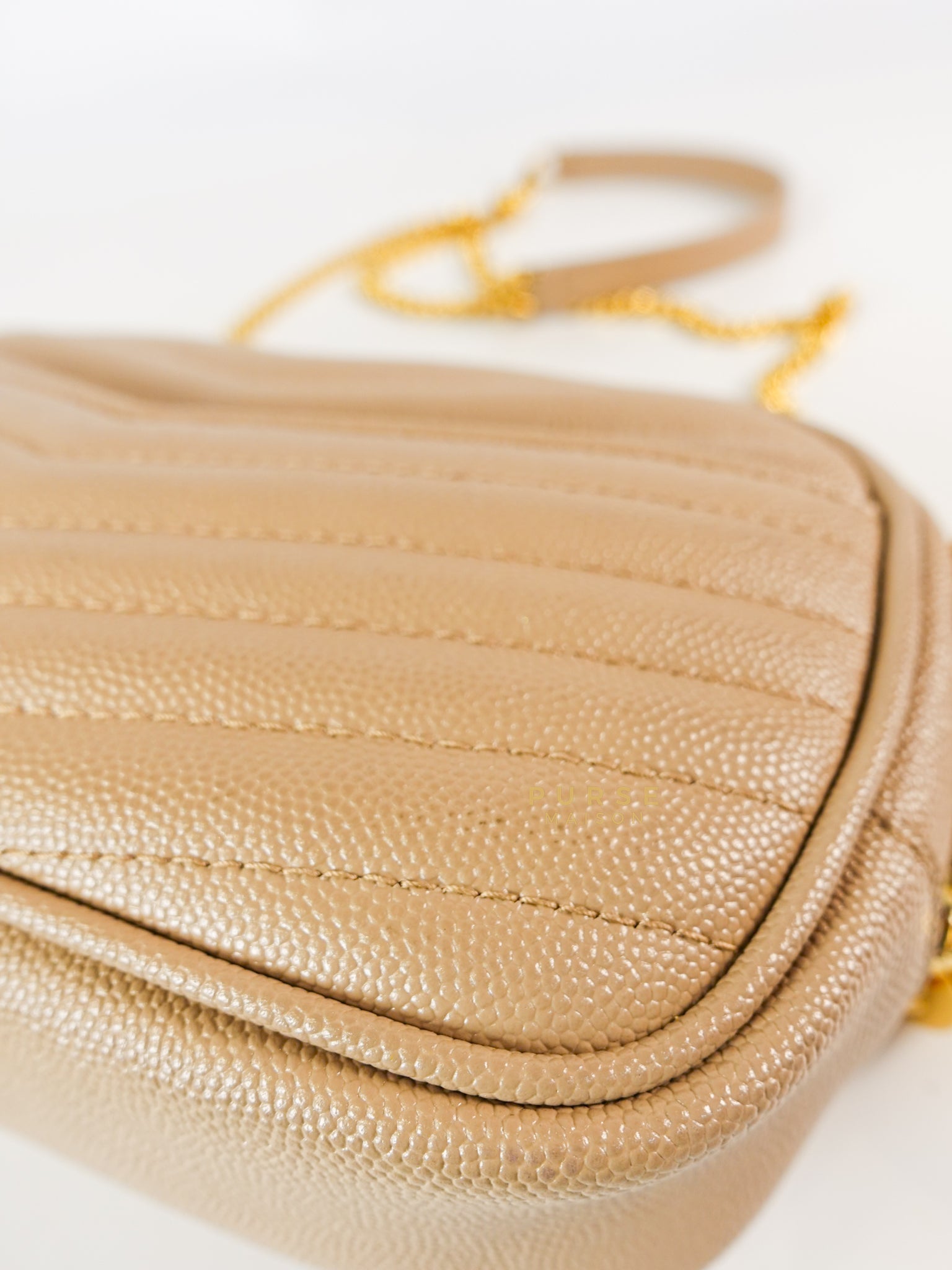 Lou Mini Beige Chain Bag Gold Hardware | Purse Maison Luxury Bags Shop