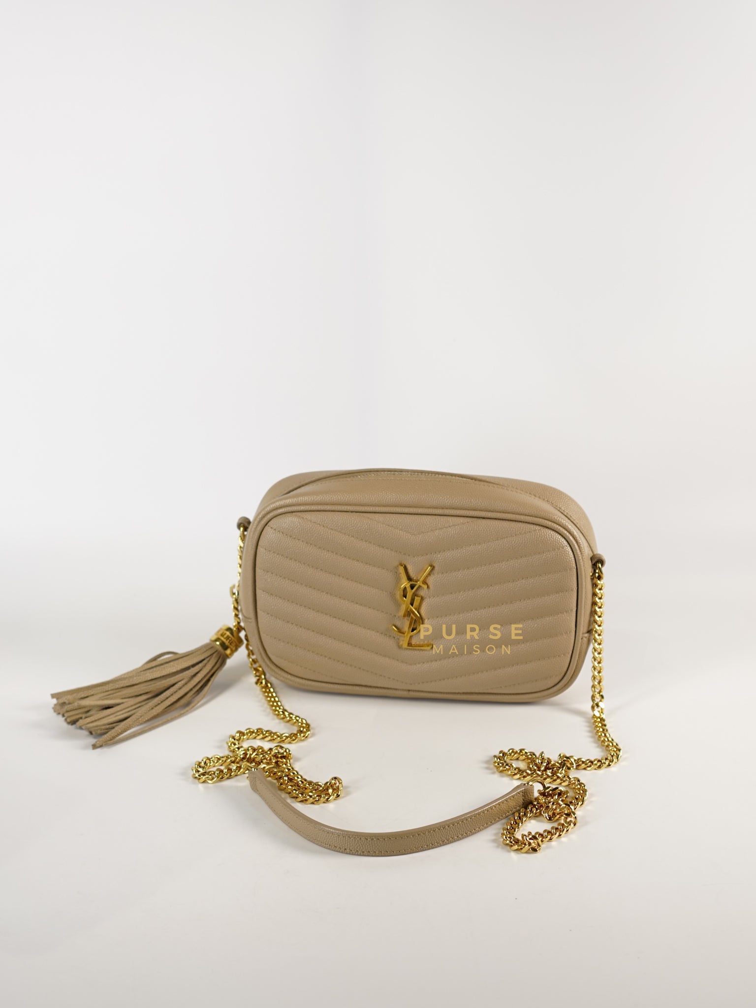 Lou Mini Beige Chain Bag Gold Hardware | Purse Maison Luxury Bags Shop