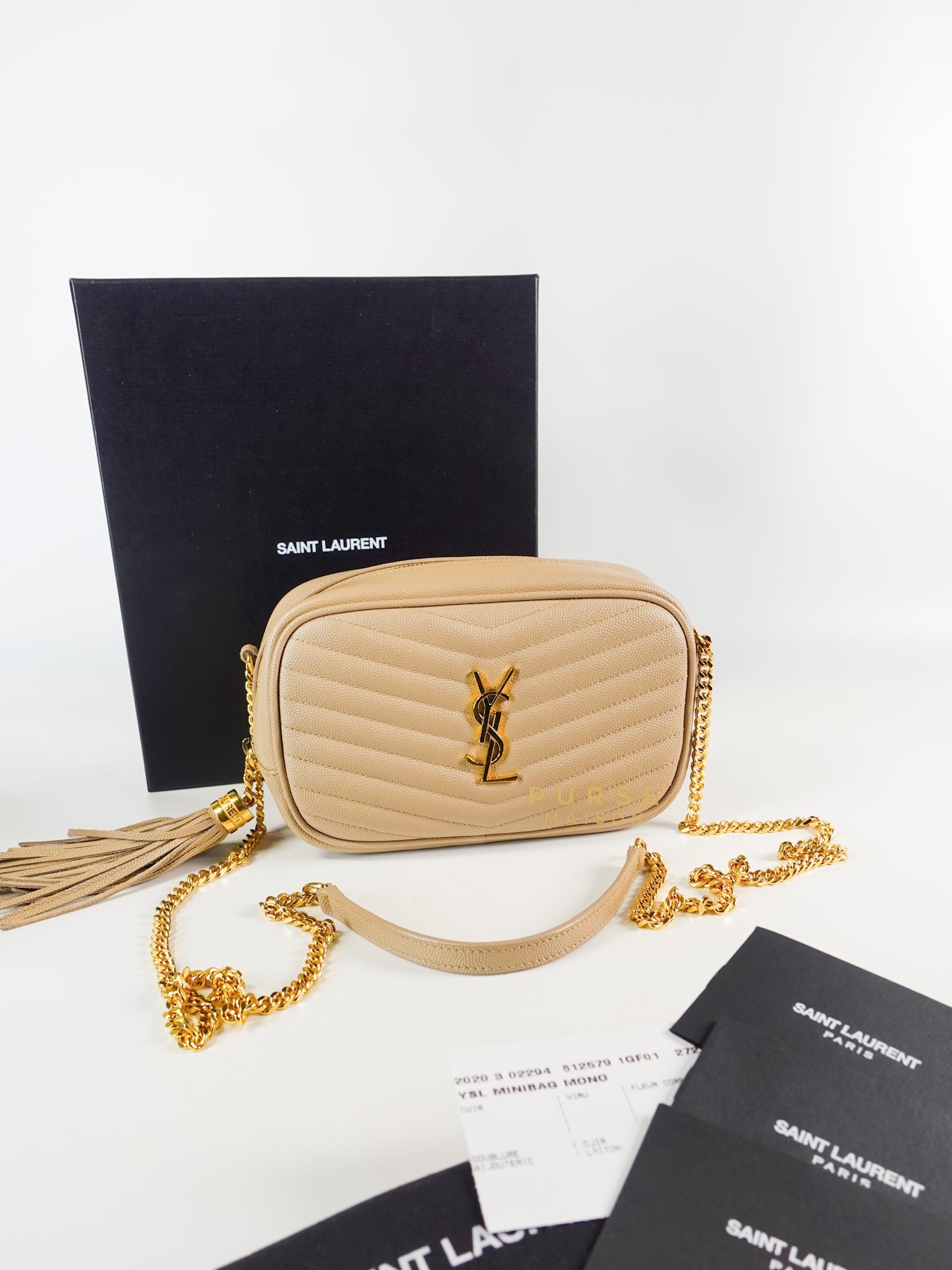 Lou Mini Beige Chain Bag Gold Hardware | Purse Maison Luxury Bags Shop