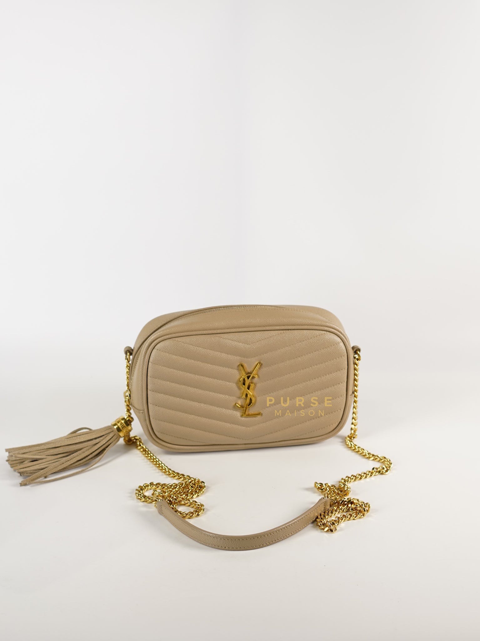 Lou Mini Beige Chain Bag Gold Hardware | Purse Maison Luxury Bags Shop