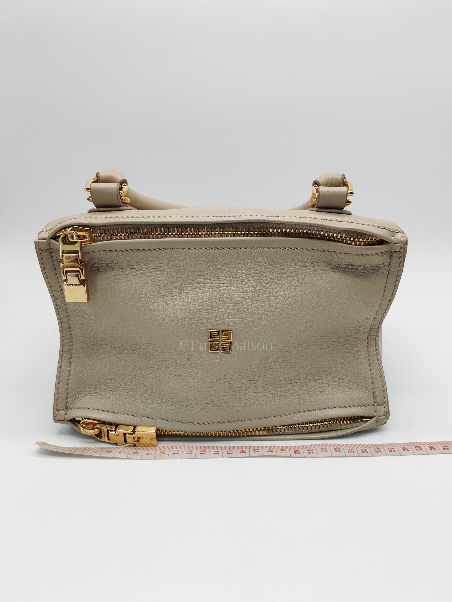 Pandora Bag Small in Beige Calfskin Leather & Gold Hardware