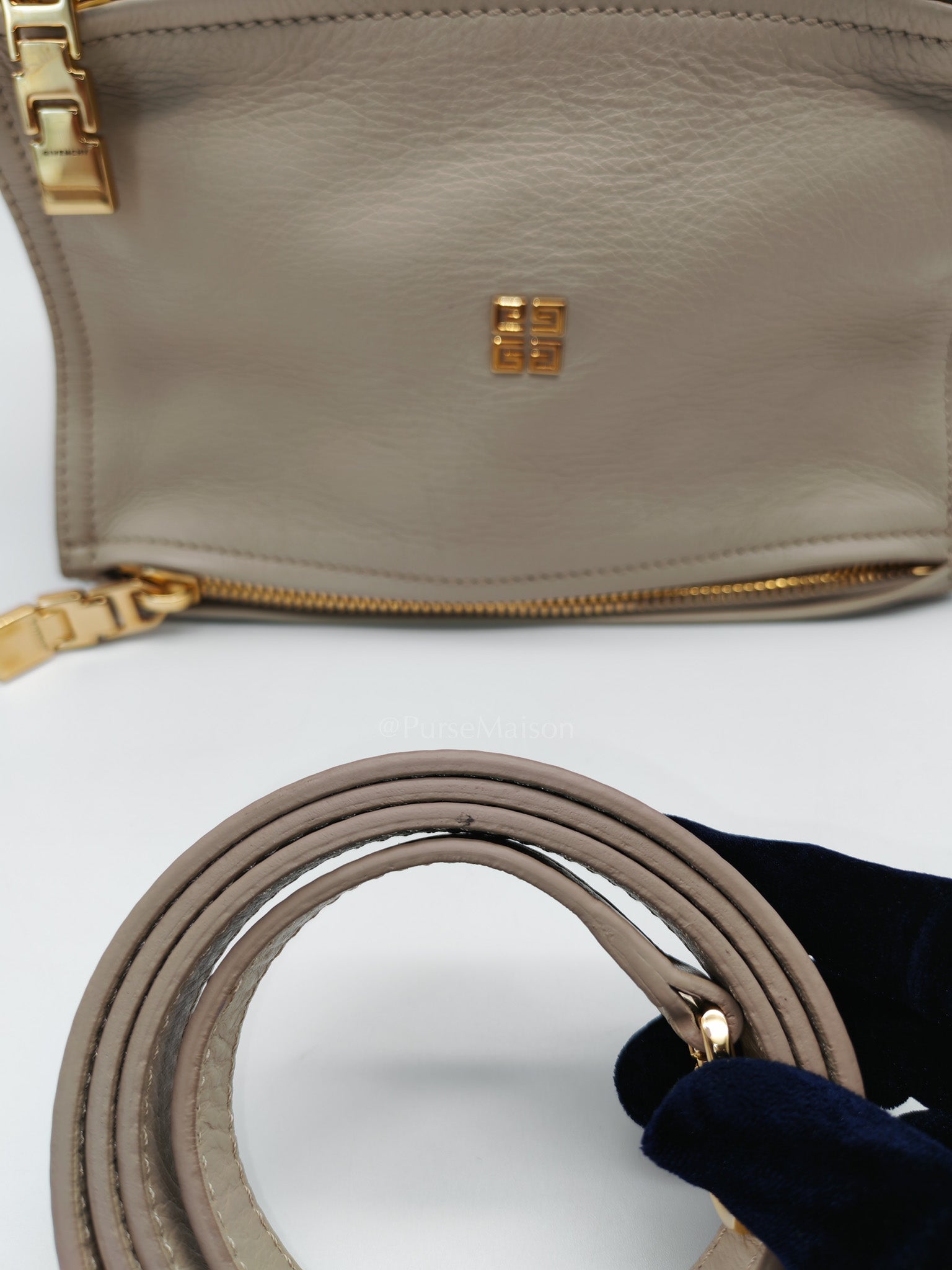 Pandora Bag Small in Beige Calfskin Leather & Gold Hardware