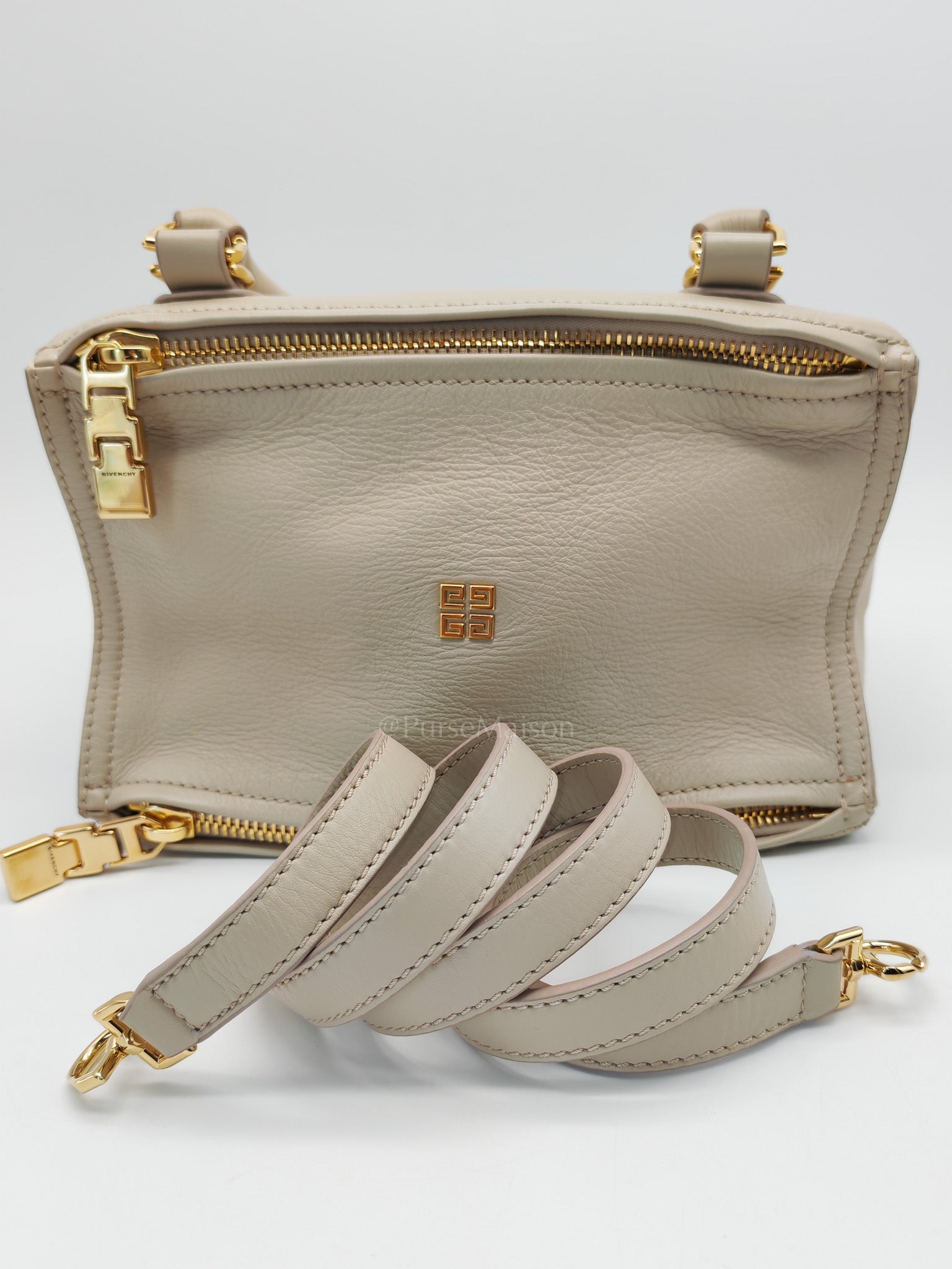 Pandora Bag Small in Beige Calfskin Leather & Gold Hardware