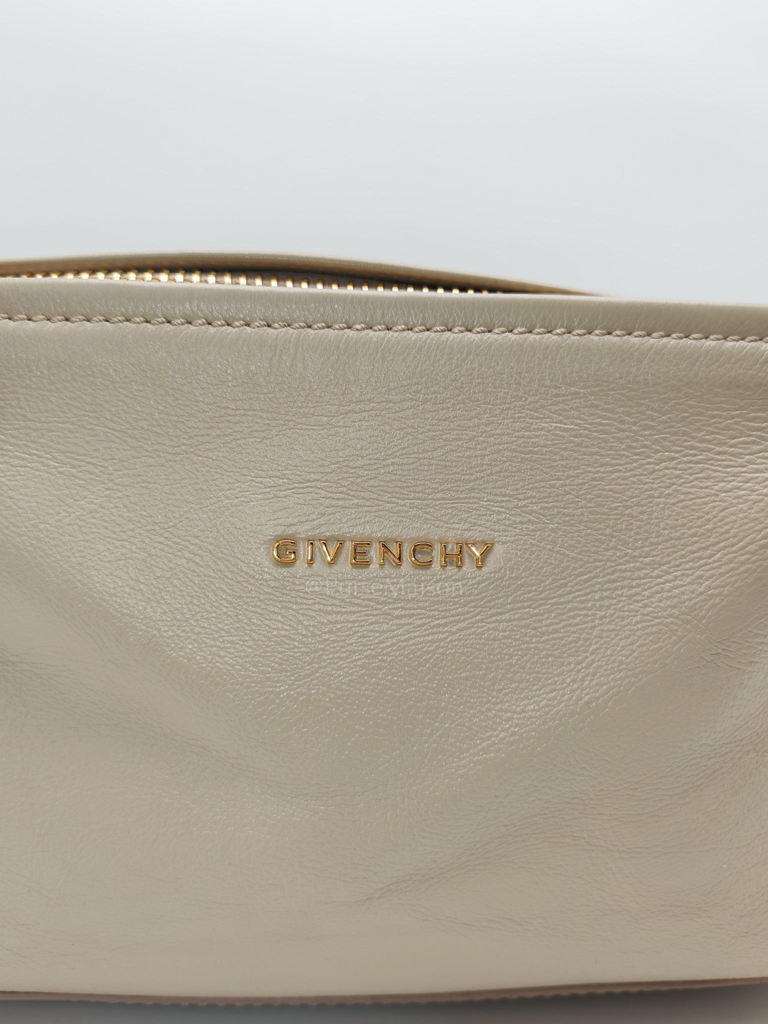 Pandora Bag Small in Beige Calfskin Leather & Gold Hardware