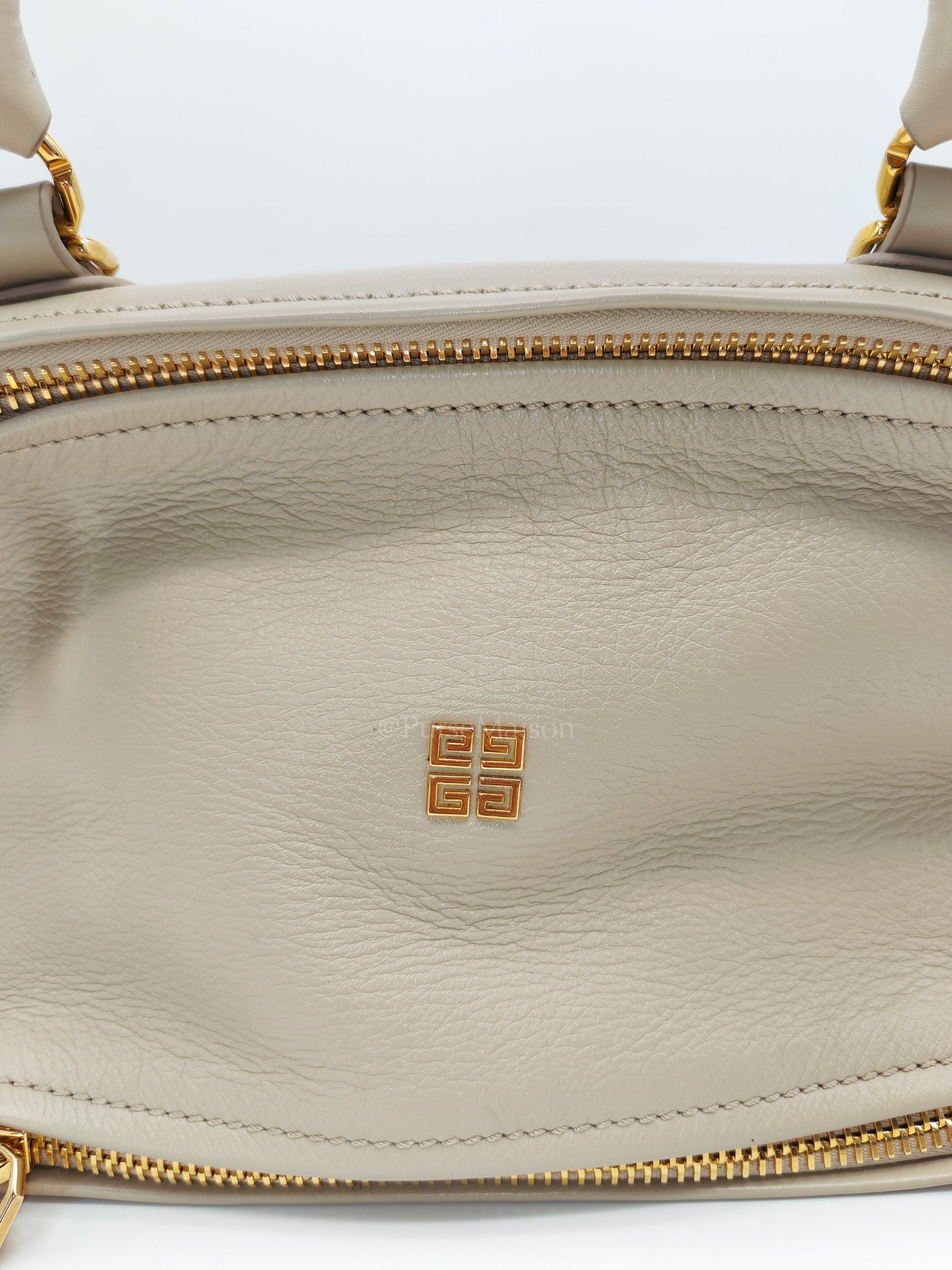 Pandora Bag Small in Beige Calfskin Leather & Gold Hardware