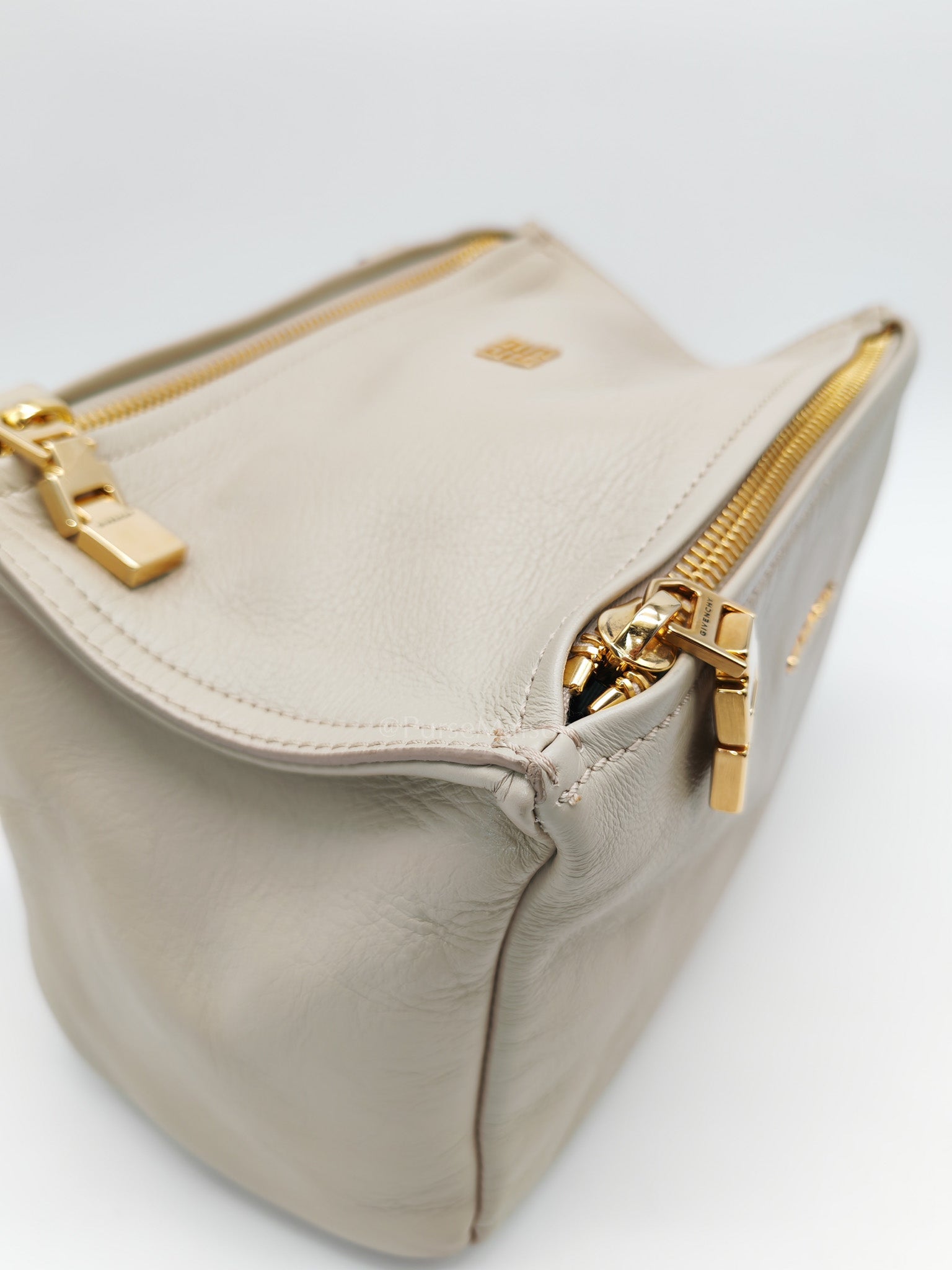 Pandora Bag Small in Beige Calfskin Leather & Gold Hardware